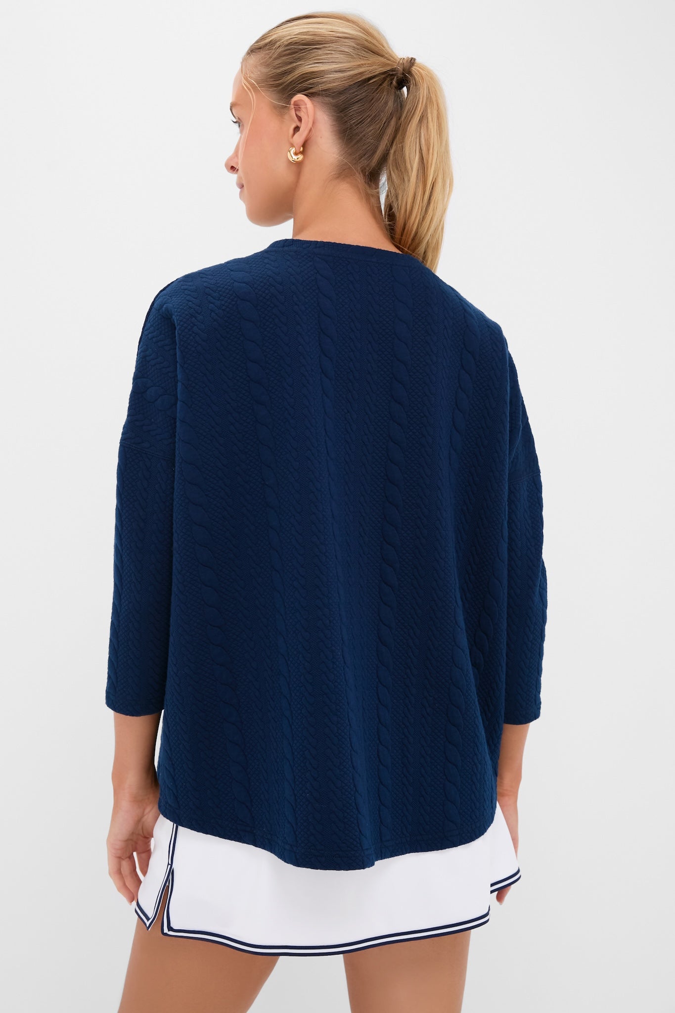 Navy Cable Ally Swing Sweatshirt-Get Girly