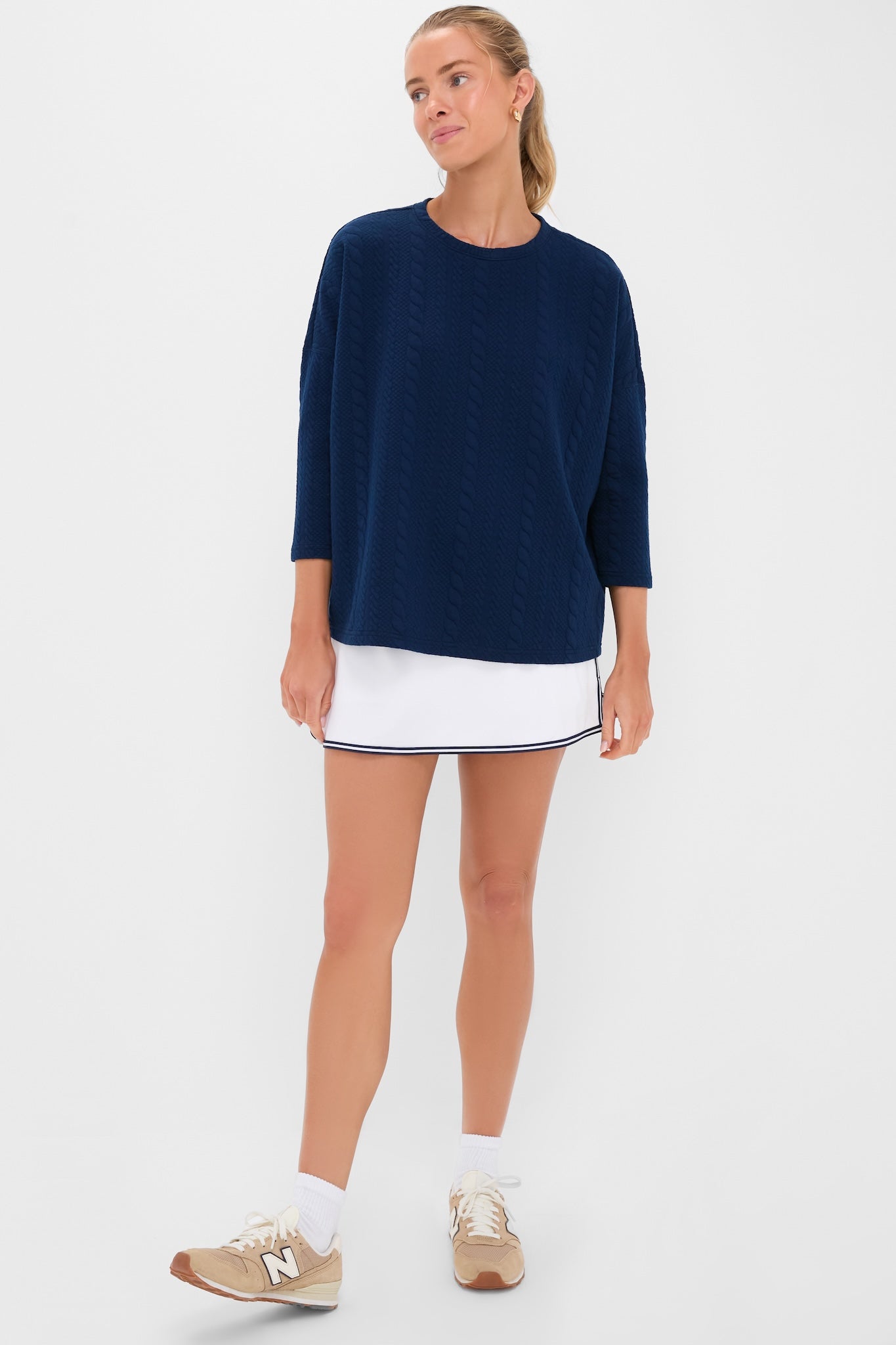 Navy Cable Ally Swing Sweatshirt-Get Girly