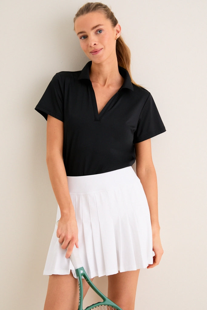 Black Short Sleeve Performance Jersey Caroline Polo-Get Girly