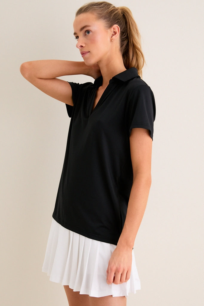 Black Short Sleeve Performance Jersey Caroline Polo-Get Girly