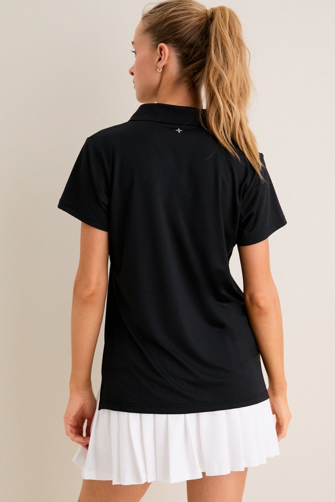 Black Short Sleeve Performance Jersey Caroline Polo-Get Girly