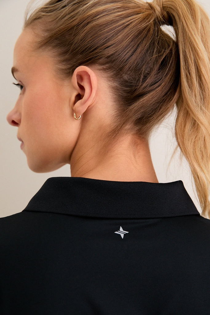 Black Short Sleeve Performance Jersey Caroline Polo-Get Girly