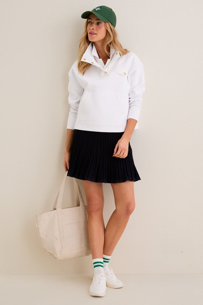 White Snap Neck Bailey Pullover-Get Girly