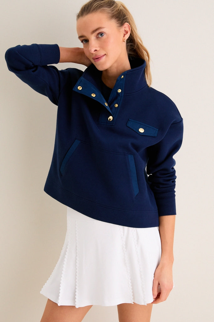 Navy Snap Neck Bailey Pullover-Get Girly
