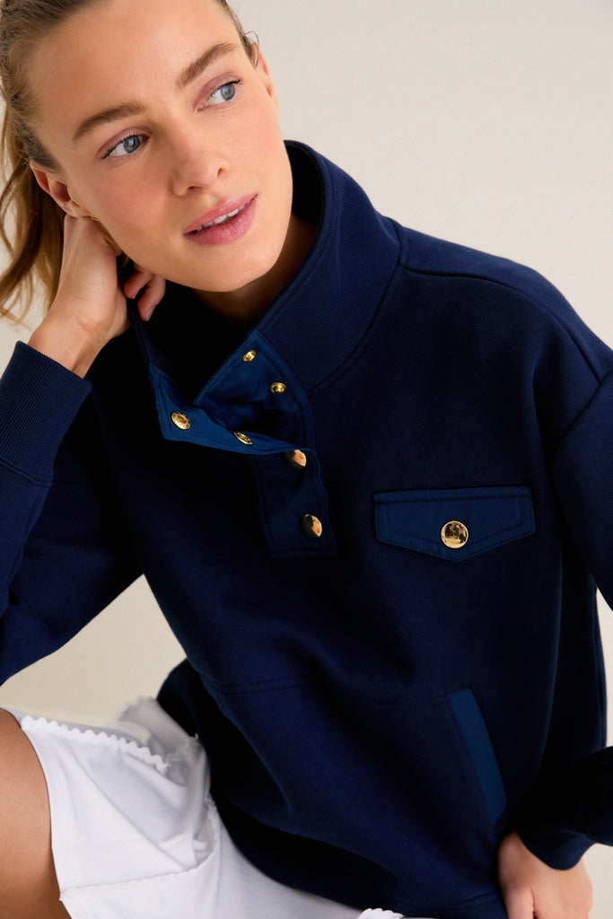Navy Snap Neck Bailey Pullover-Get Girly