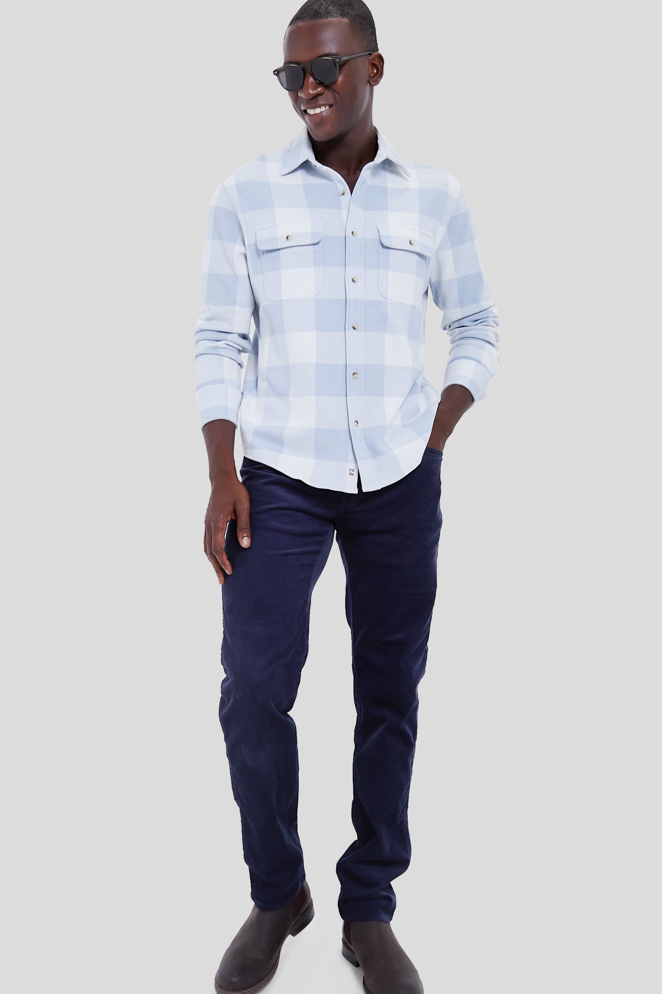 Light Blue Plaid Dunewood Stretch Flannel-Get Girly