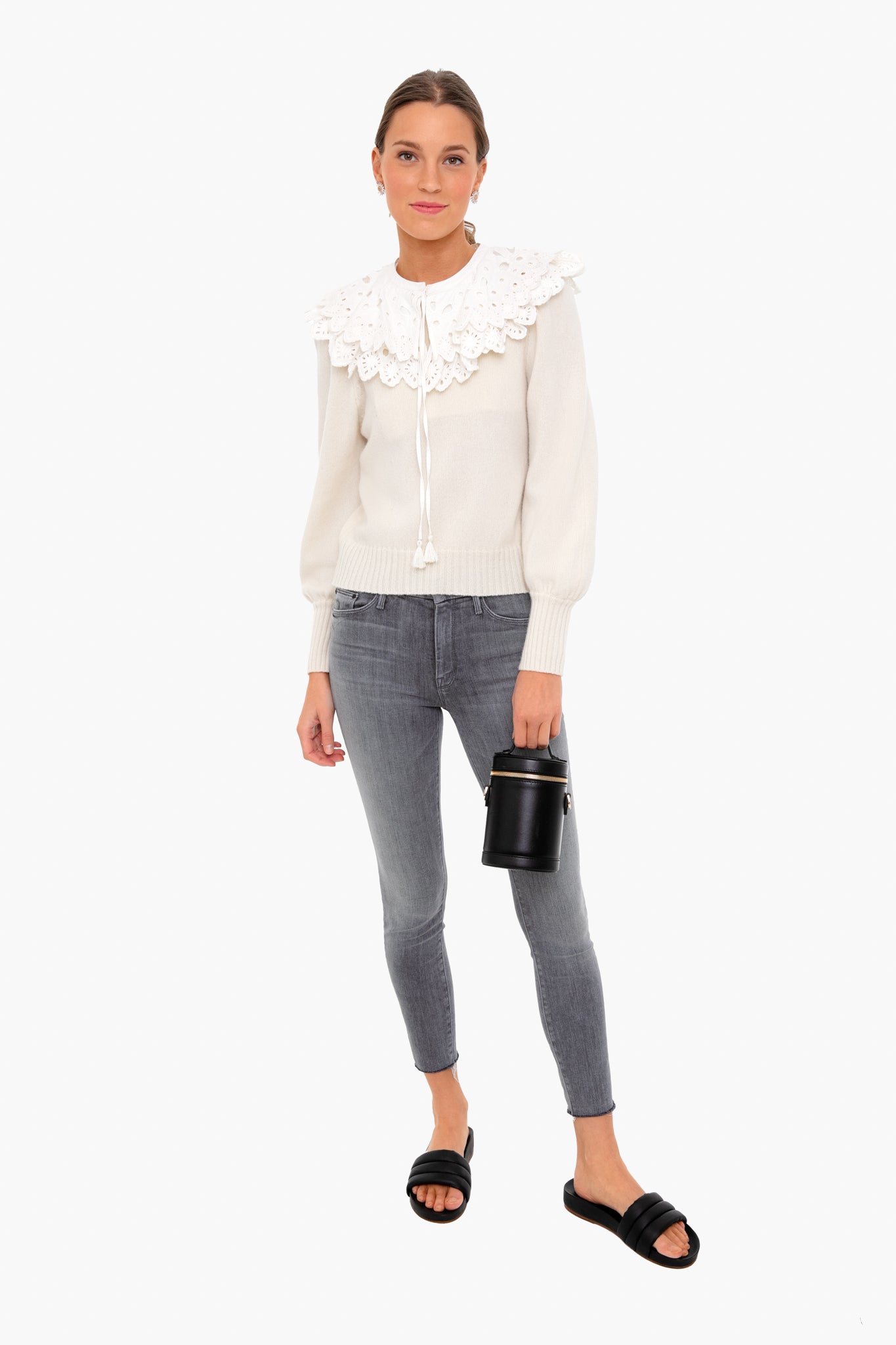 White Hazel Eyelet Long Sleeve Sweater-Get Girly