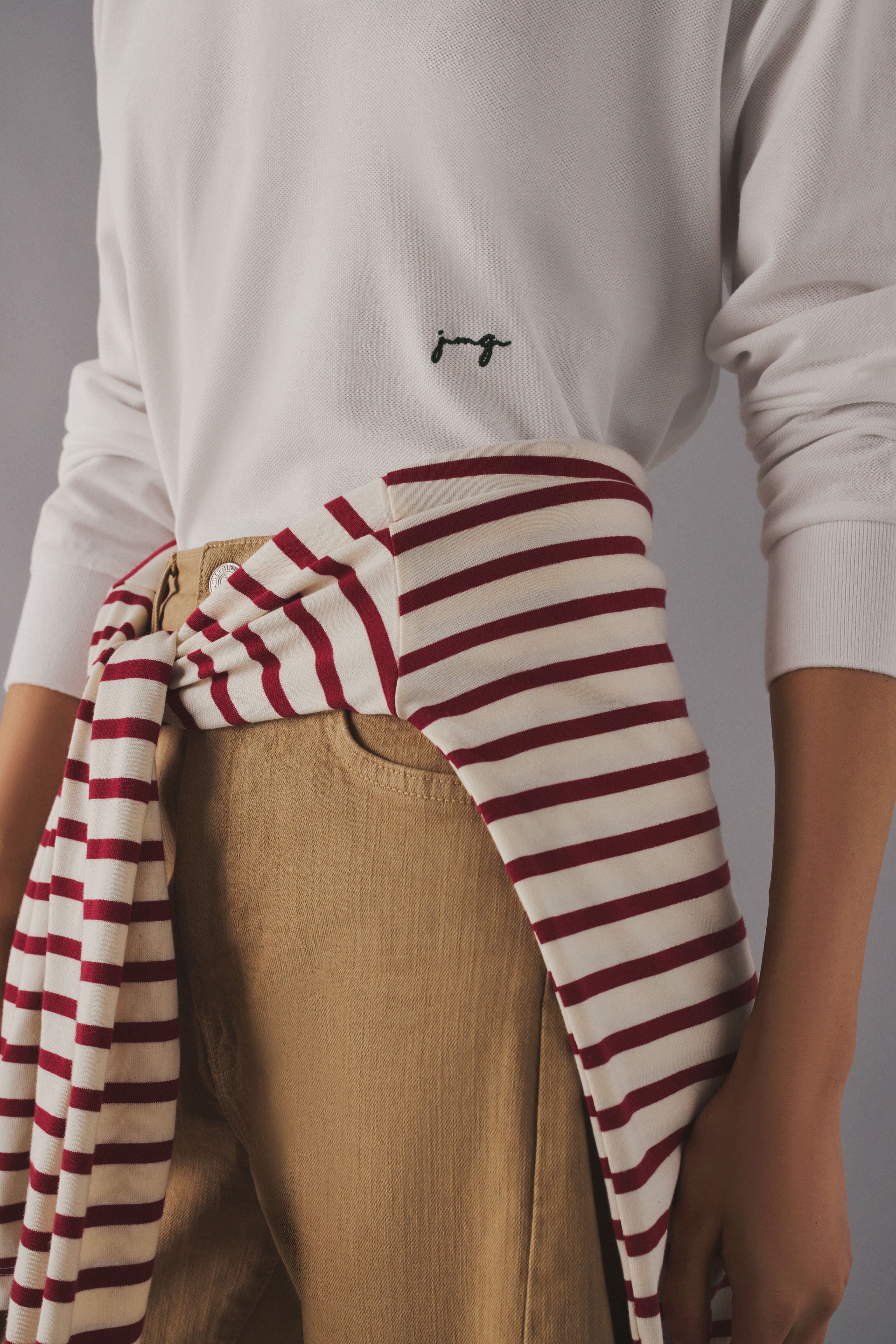 White Long Sleeve Pique Holmes Boyfriend Polo-Get Girly