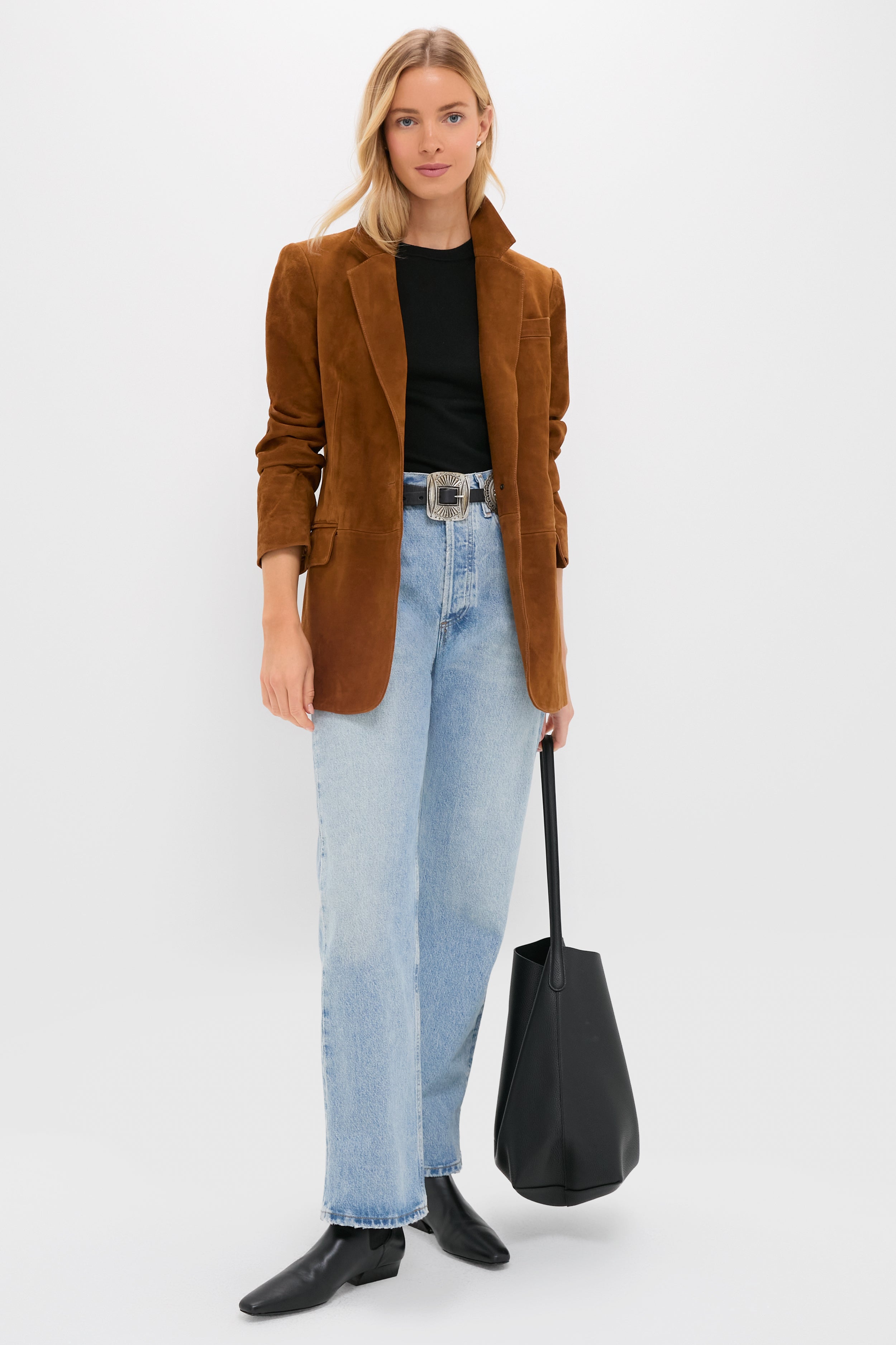 Toffee Suede Leo Blazer-Get Girly