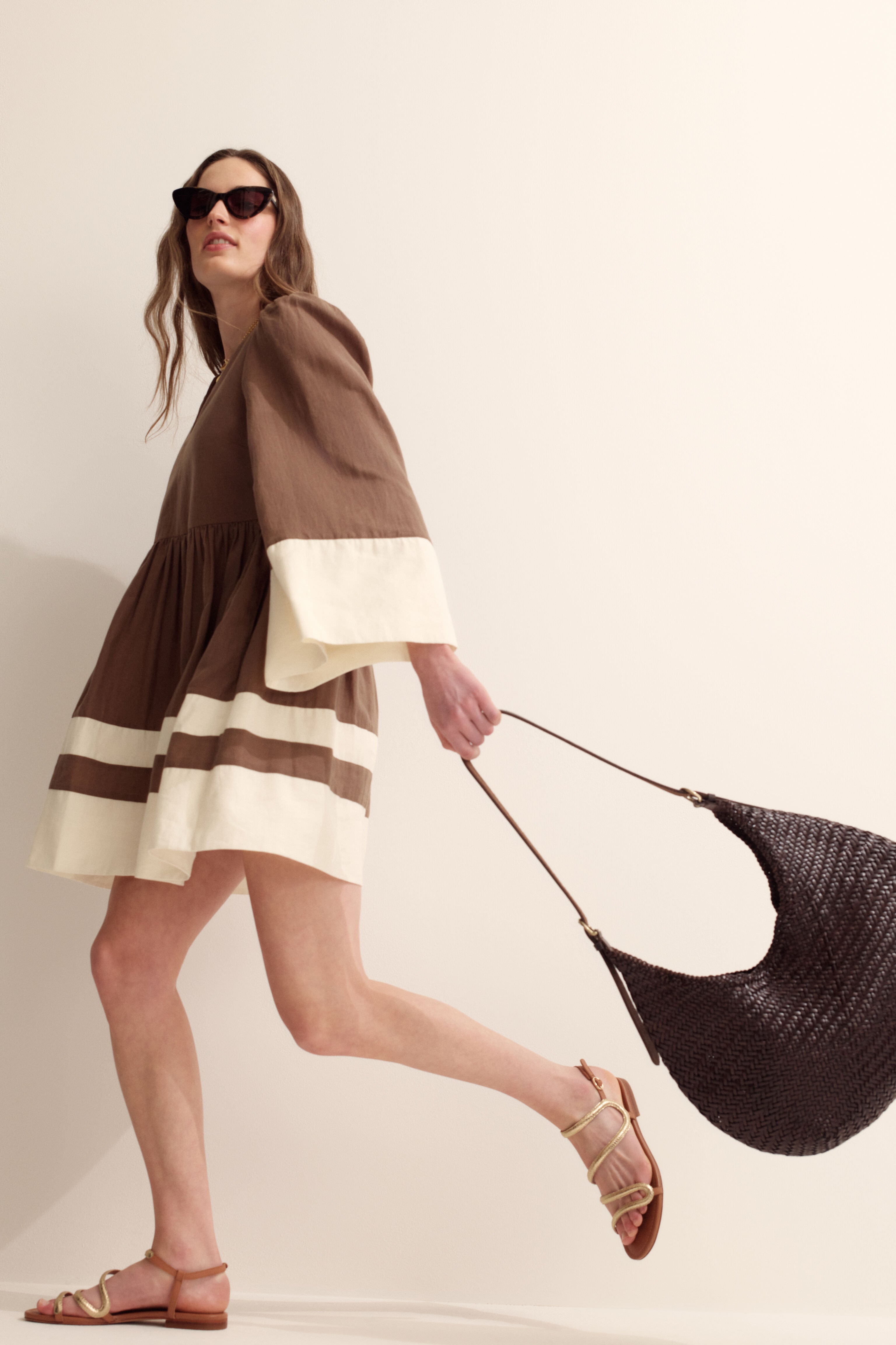 Mocha and Cream Cotton Linen Izzie Dress-Get Girly