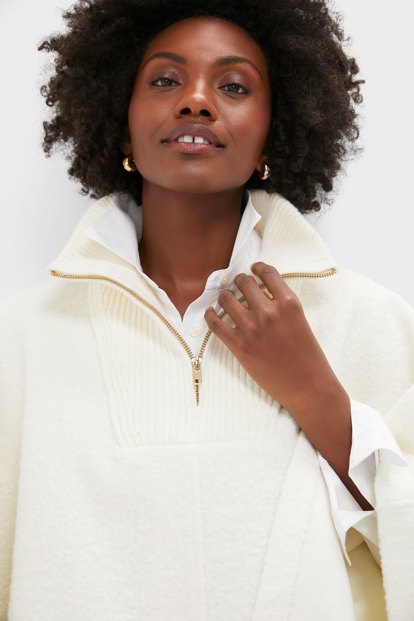 Winter White Boucle High-Neck Poncho-Get Girly