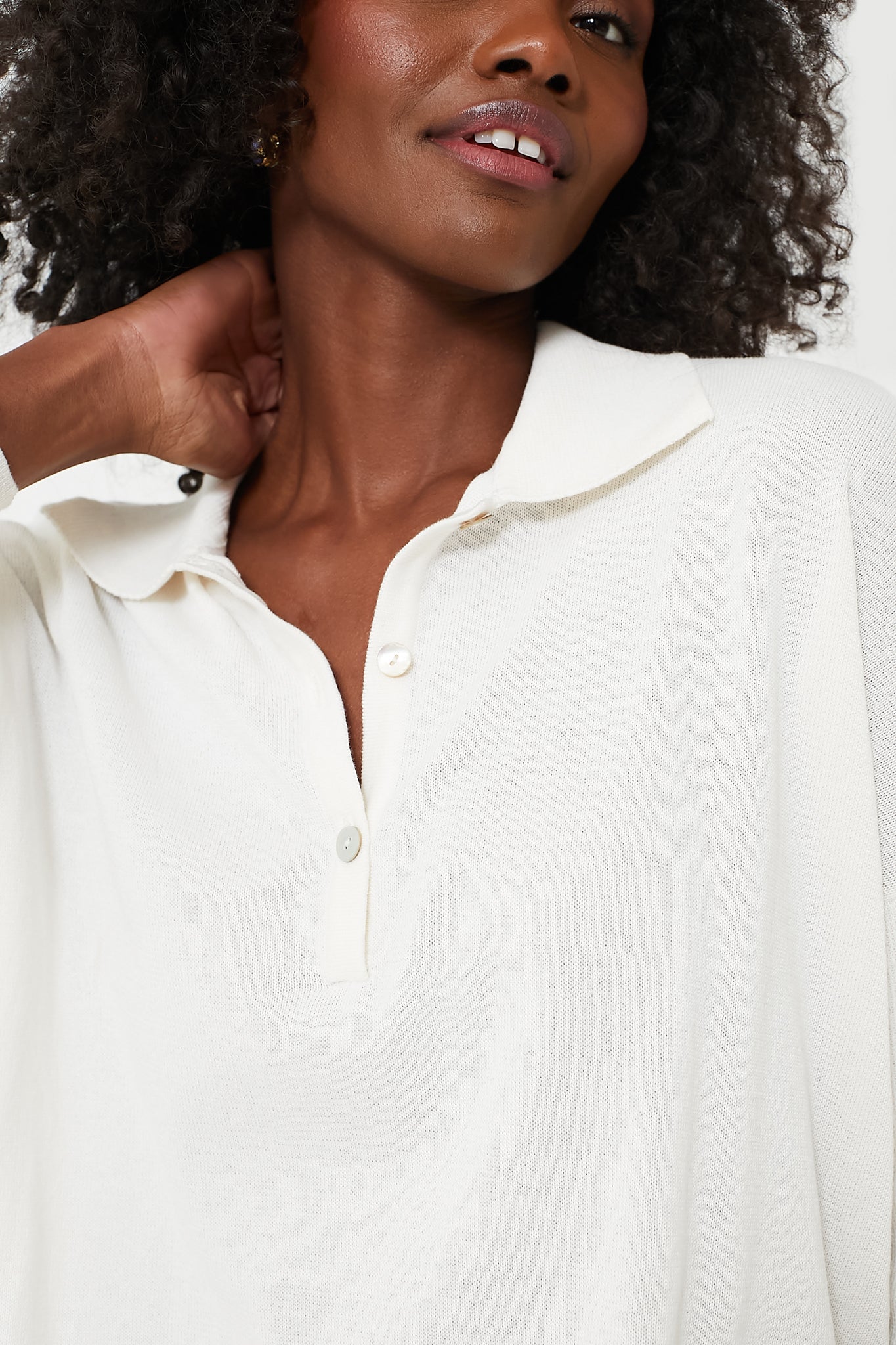 White Clayton Long Sleeve Knit Polo-Get Girly