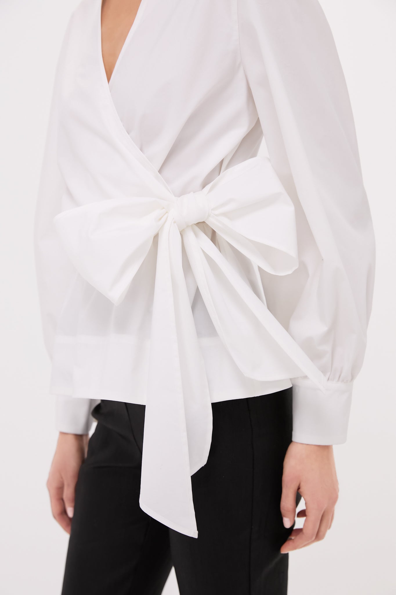 White Tie Front Bow Bea Blouse-Get Girly