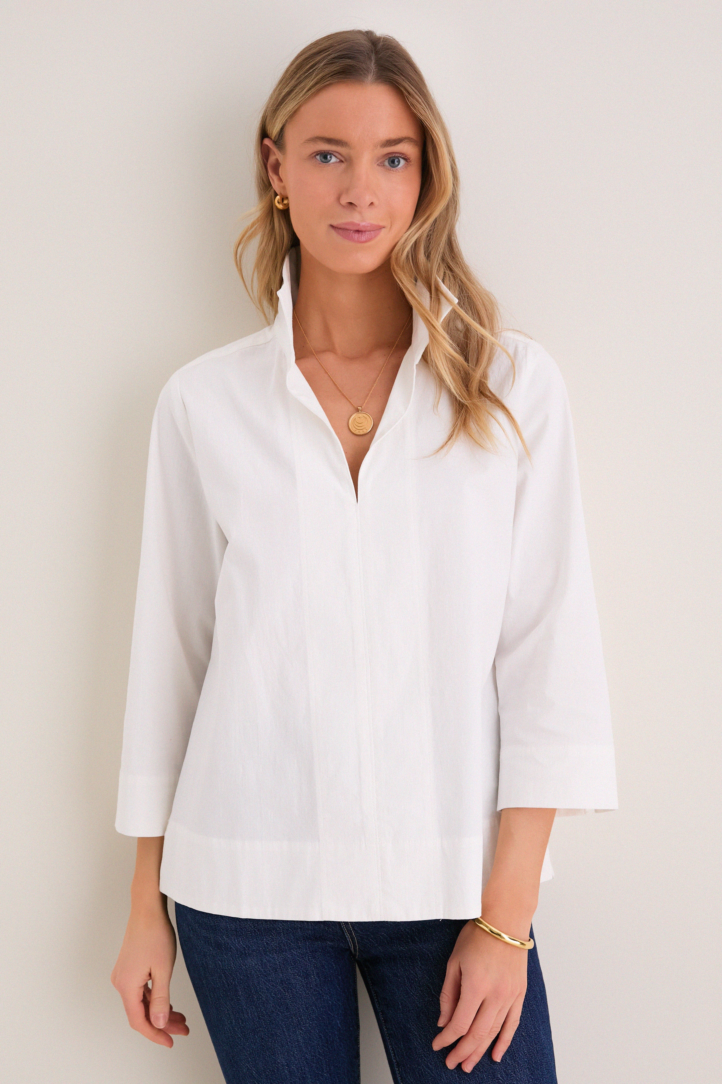 White Margot Stand Collar Blouse-Get Girly