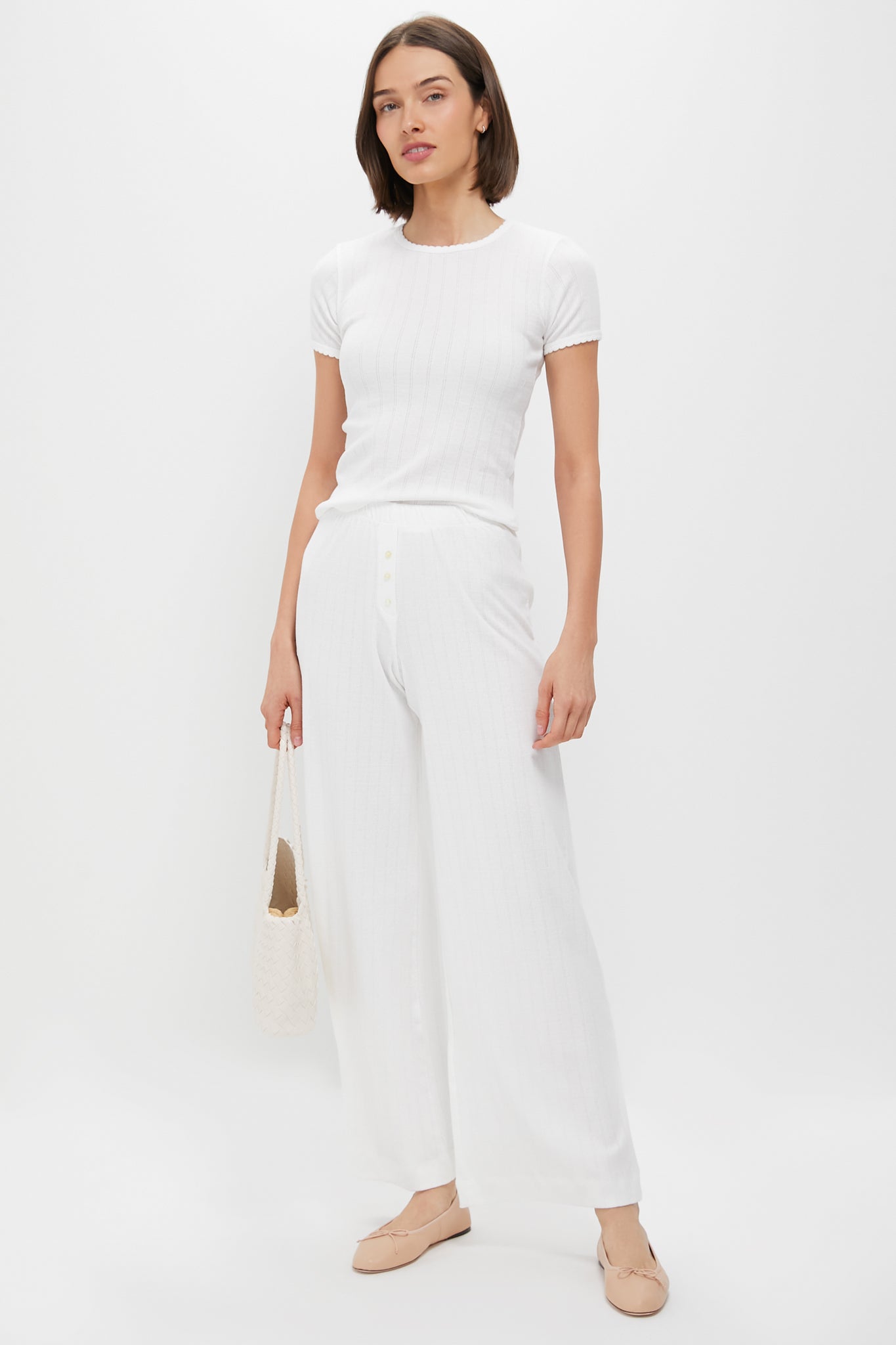 White Pointelle Slim Fit Tee-Get Girly