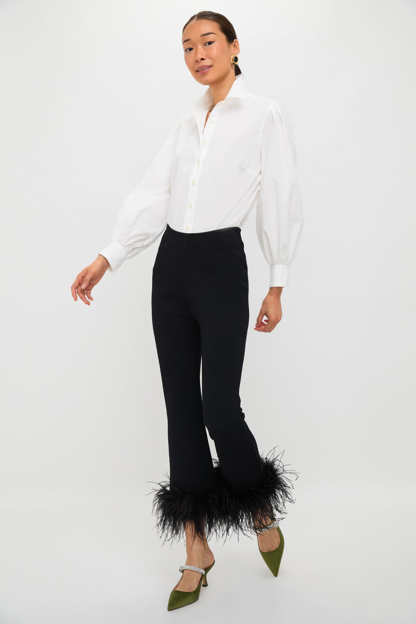 Black Feather Compression Knit Ashford Pants-Get Girly