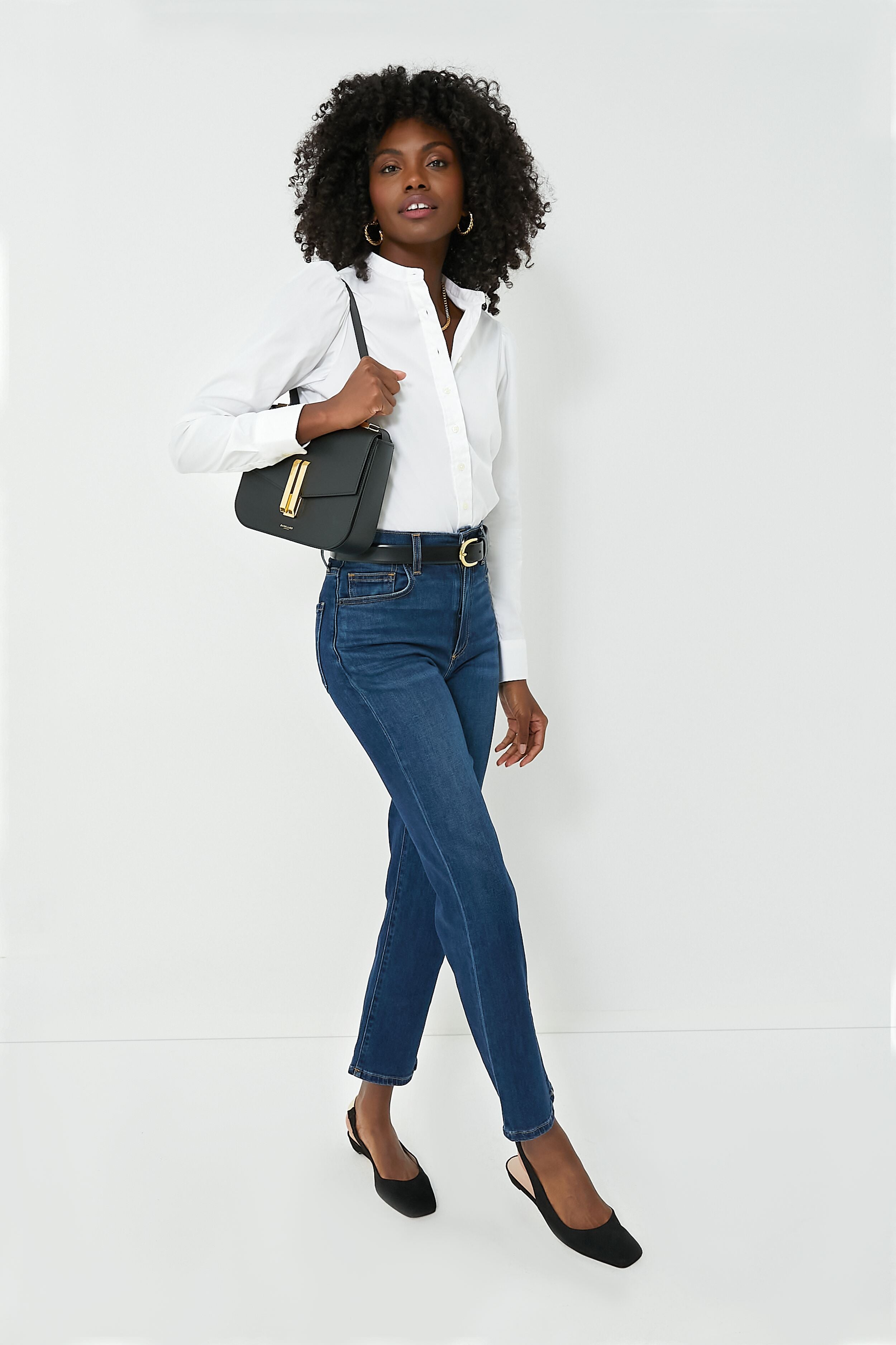 White Puffed Shoulder Shirt-Get Girly