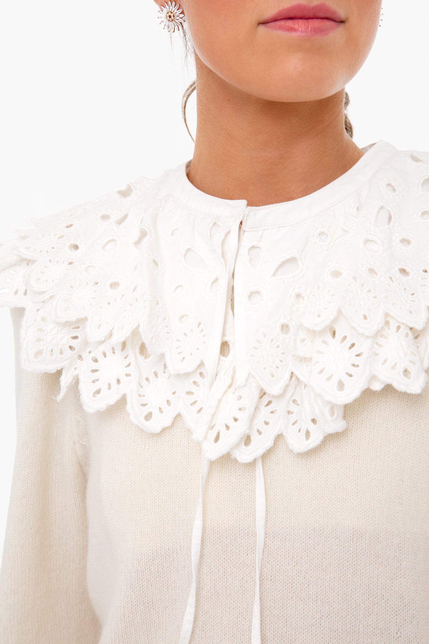 White Hazel Eyelet Long Sleeve Sweater-Get Girly