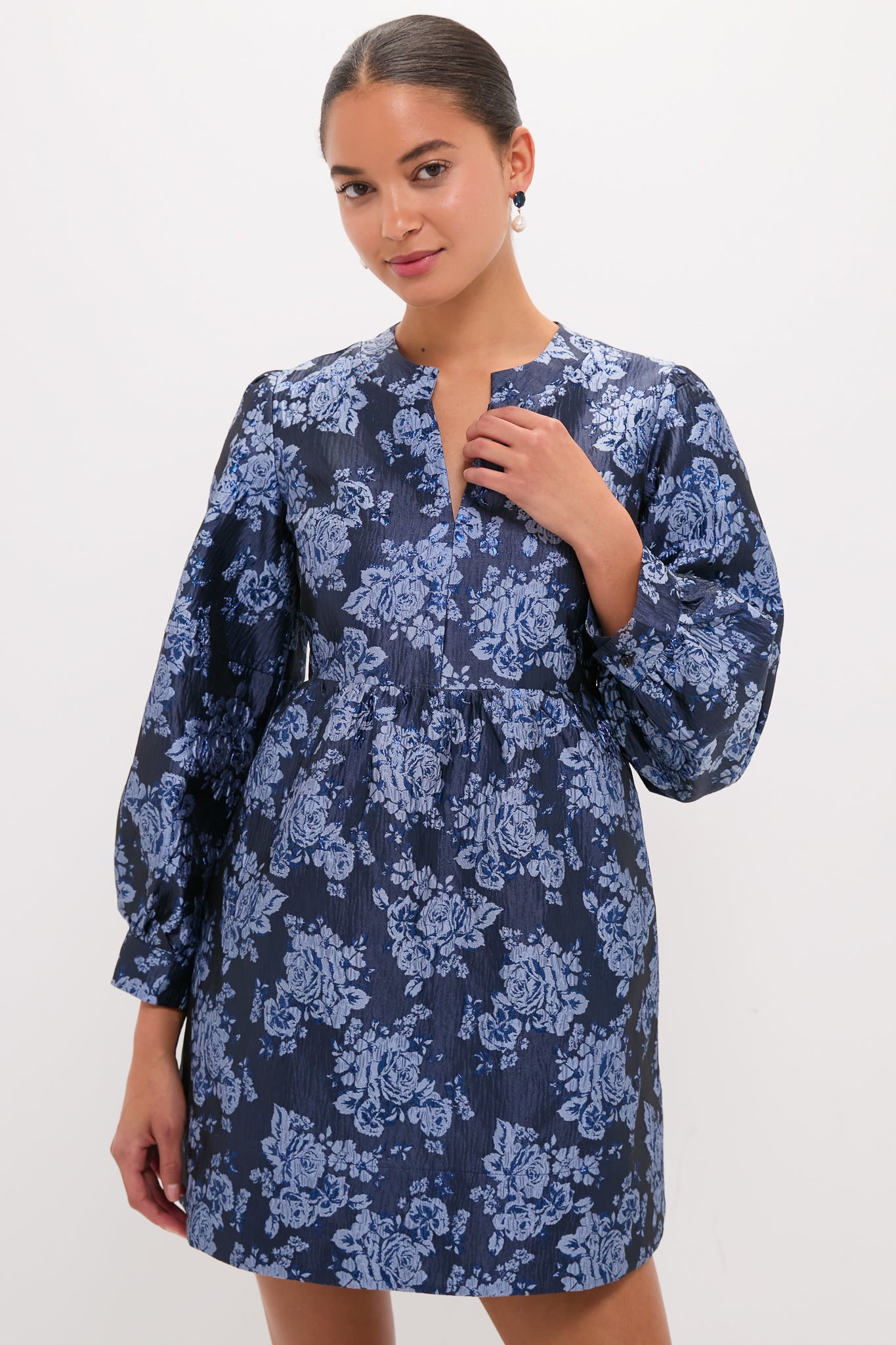 Blue Jacquard Cressida Mini Dress-Get Girly