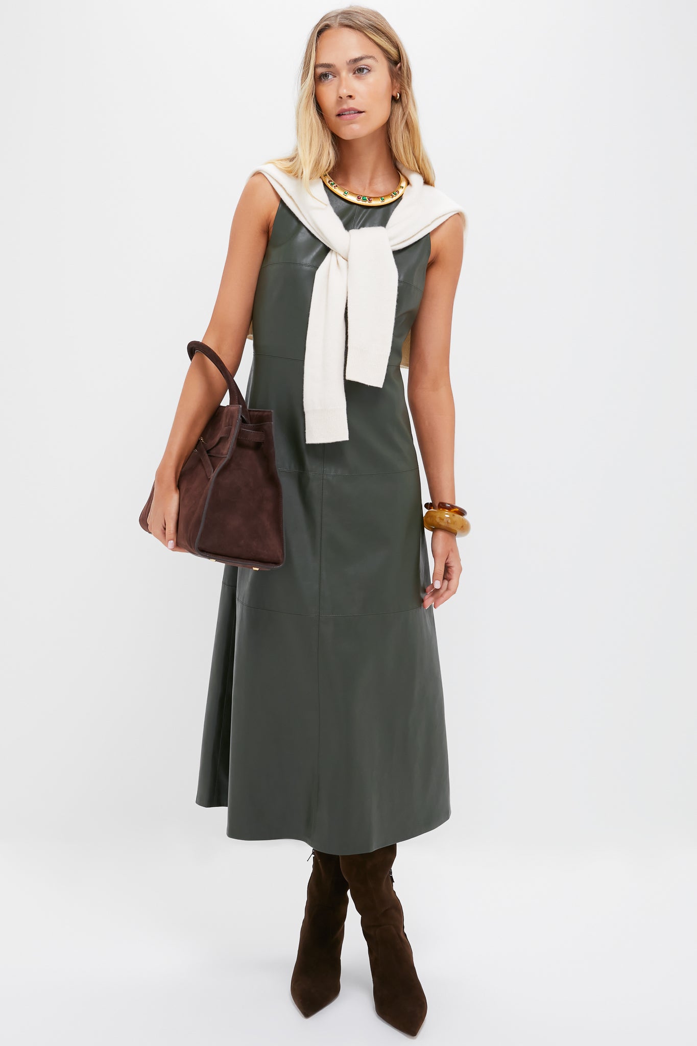 Dark Hunter Green Leather Manon Dress-Get Girly