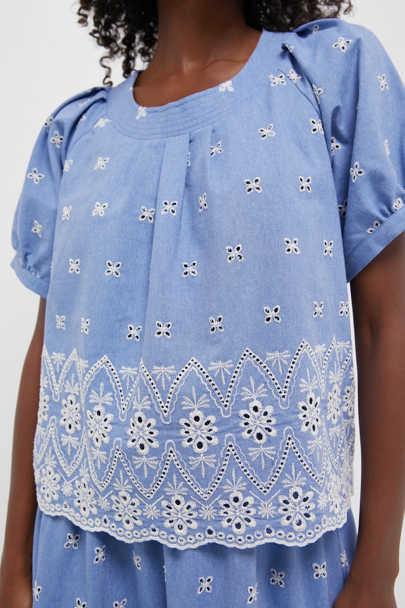 Chambray Embroidered Fontalina Blouse-Get Girly
