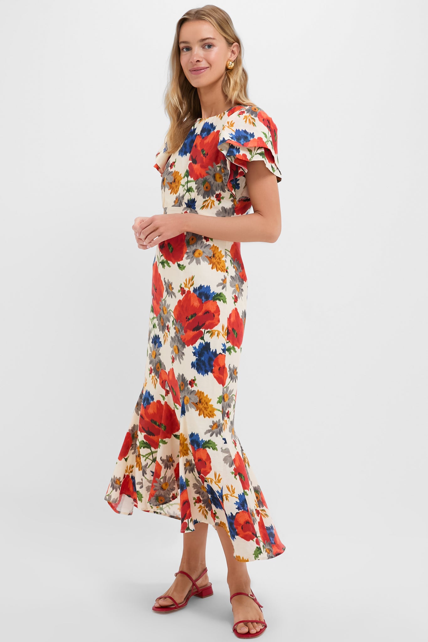 Crimson Poppy Cotton Linen Elodie Dress-Get Girly