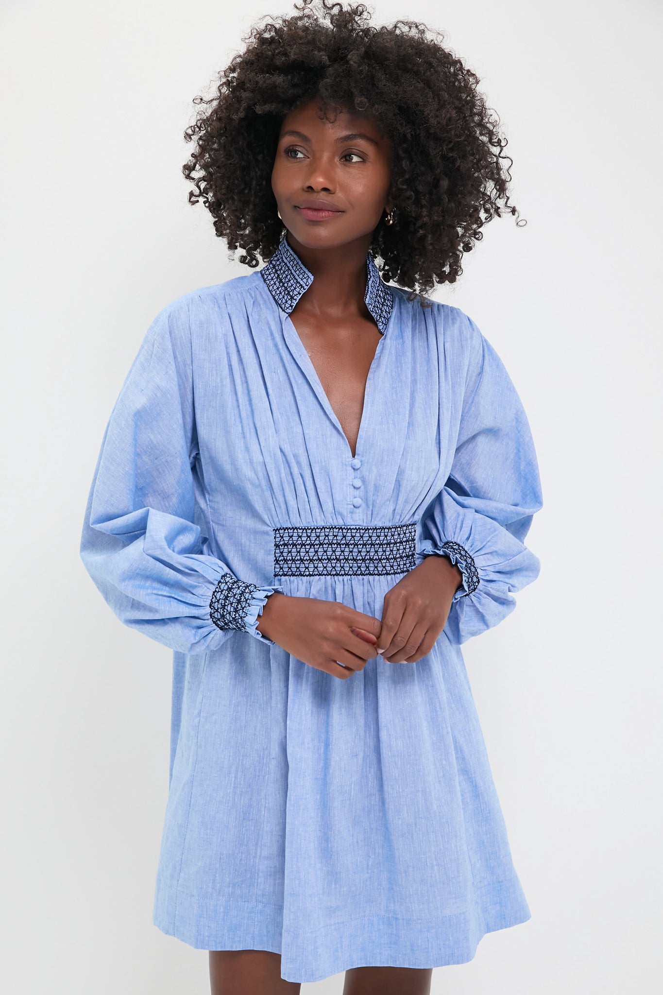 Chambray Embroidered Aubury Dress-Get Girly