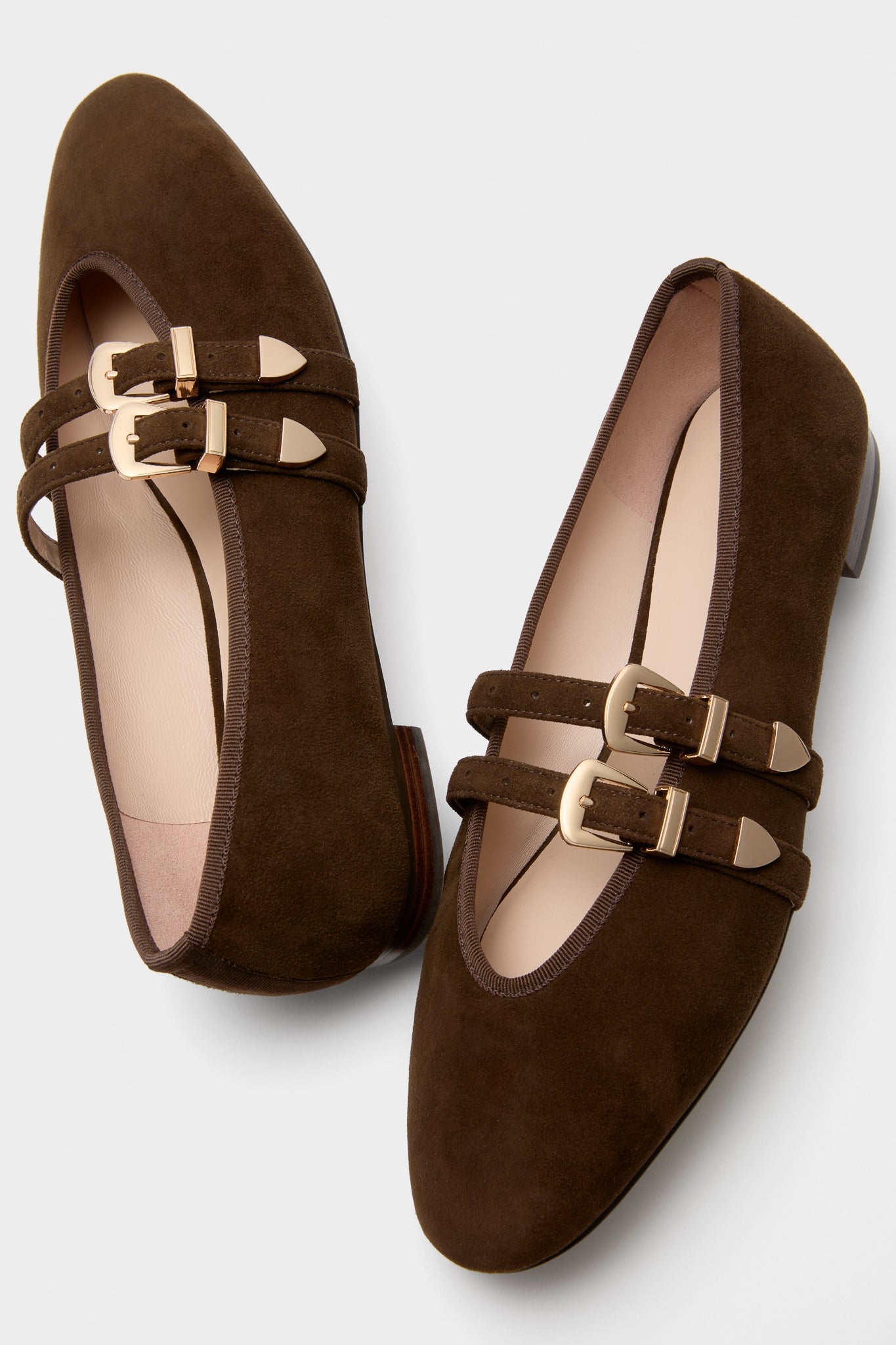 Chocolate Suede Buckle Nina Flats-Get Girly