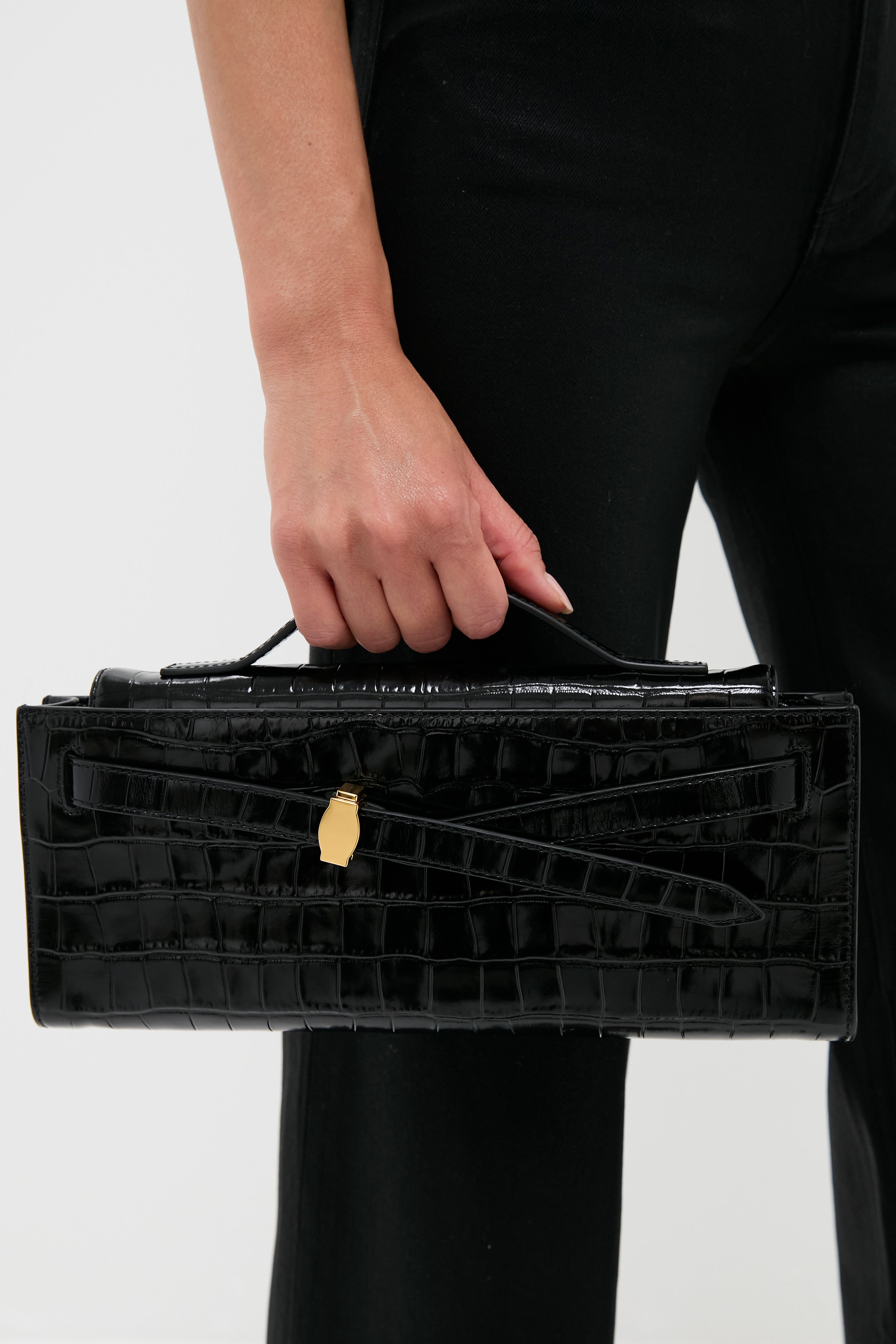 Black Croc Embossed Veronica Beard Dash Clutch-Get Girly
