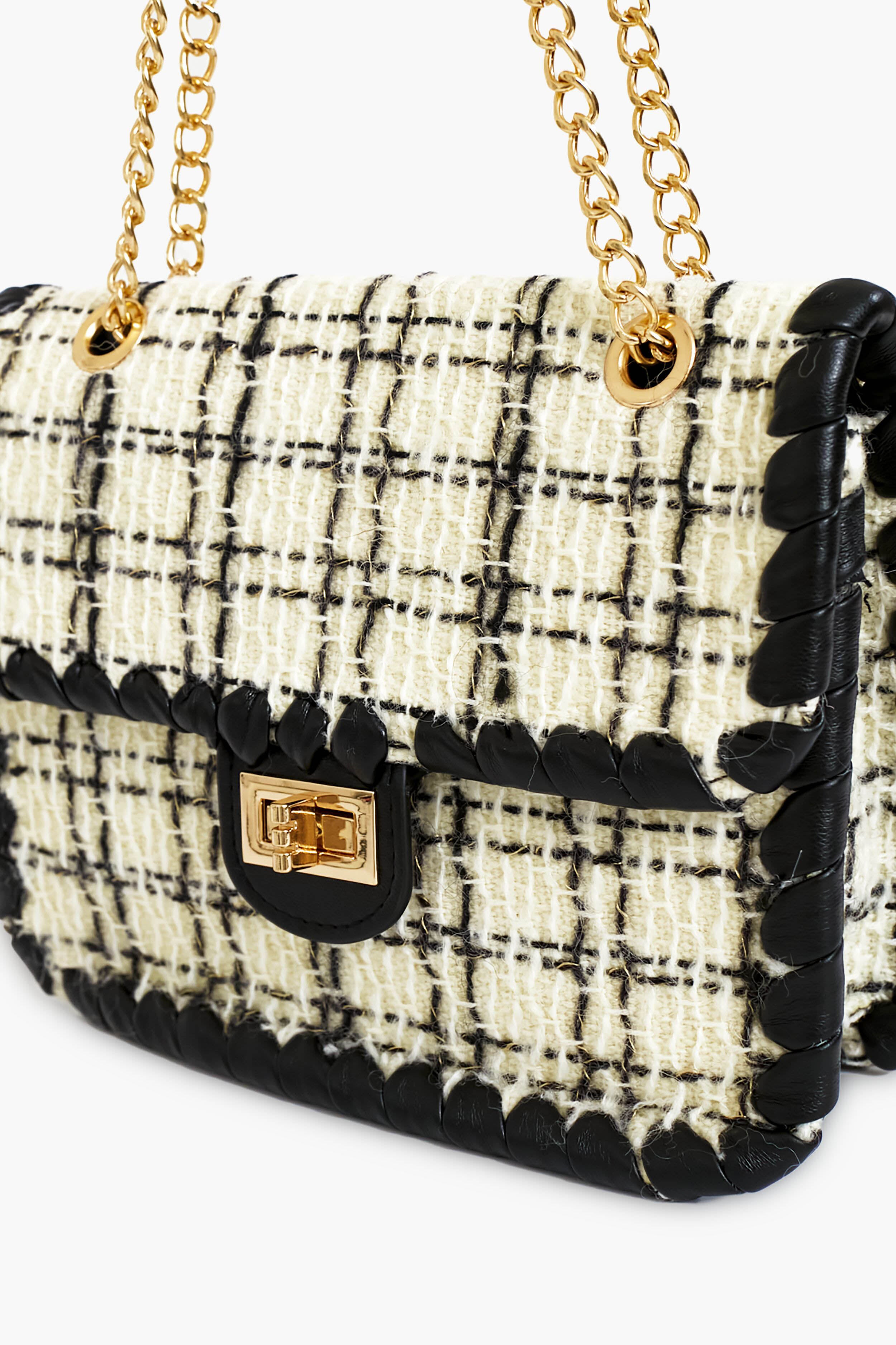 Black and White Tweed Marjorie Bag-Get Girly