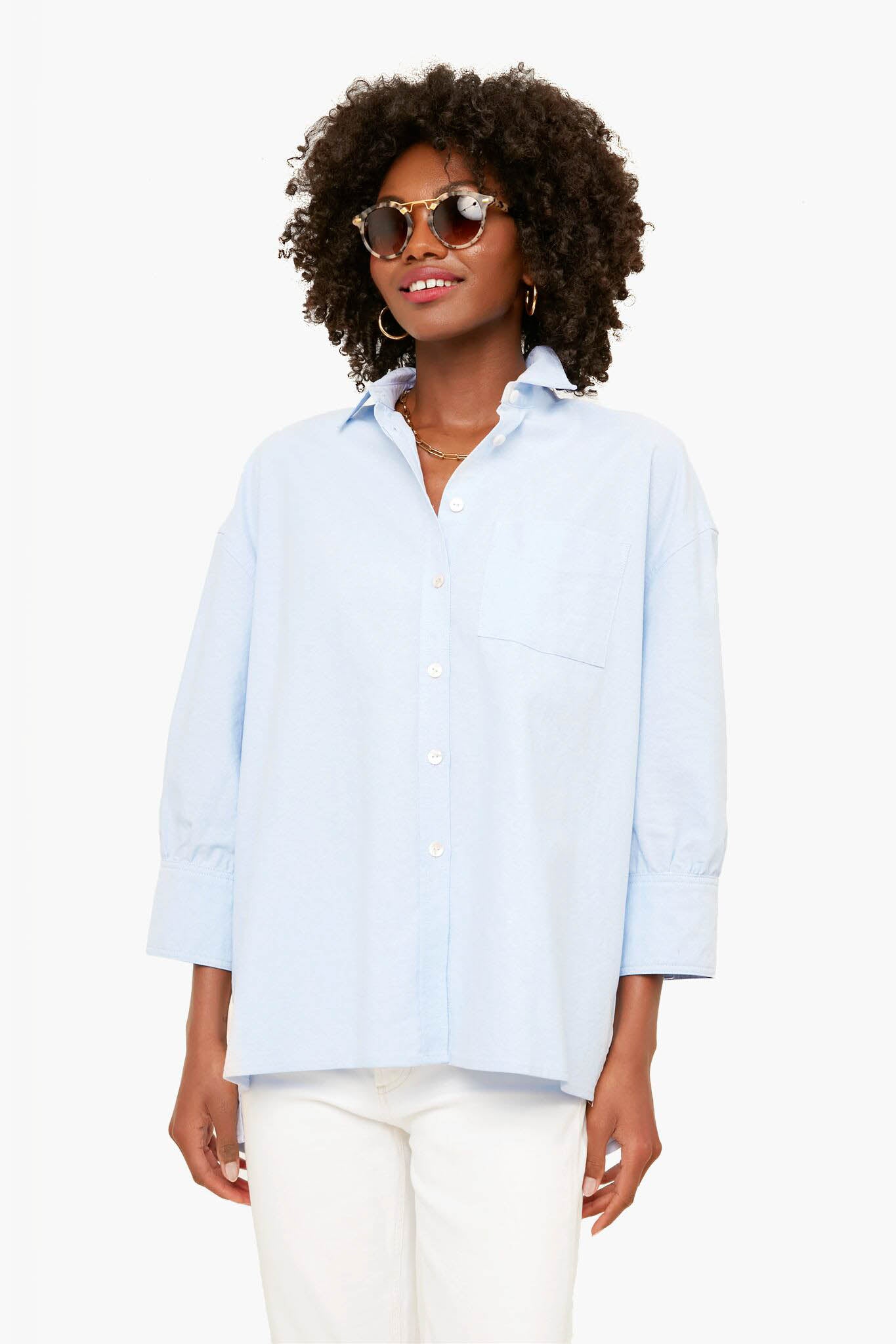 Blue Oxford Adair Boyfriend Shirt-Get Girly