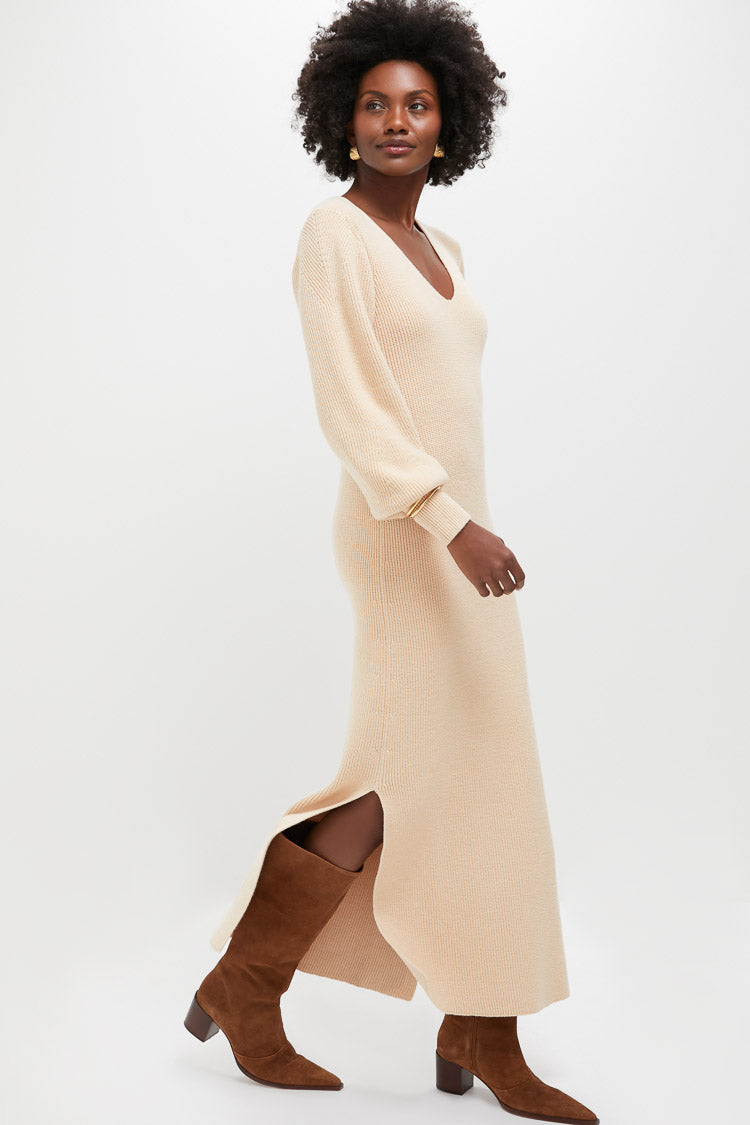 Almond Knit Anya Midi Dress-Get Girly