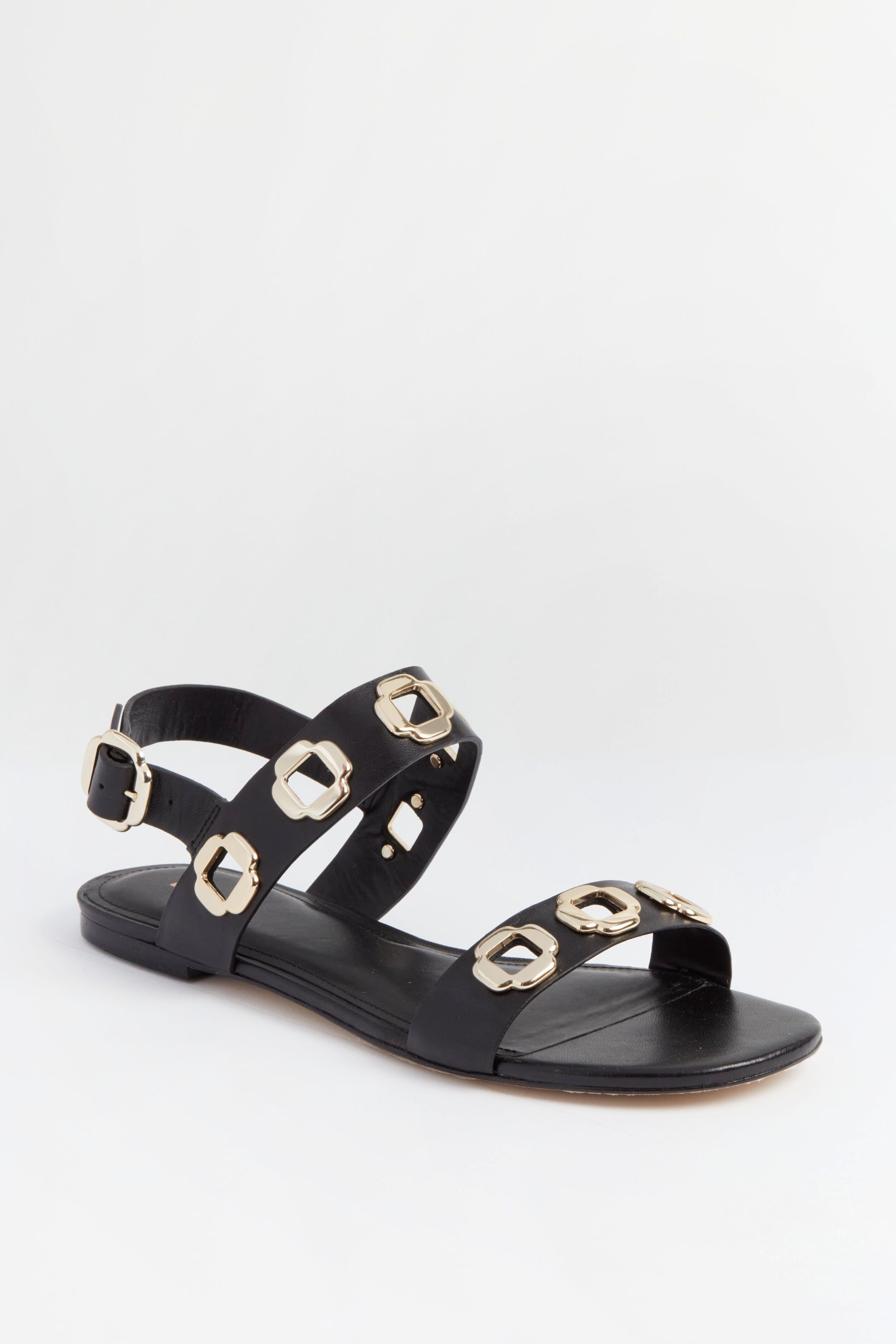 Black Leather Milan Flat Sandals-Get Girly