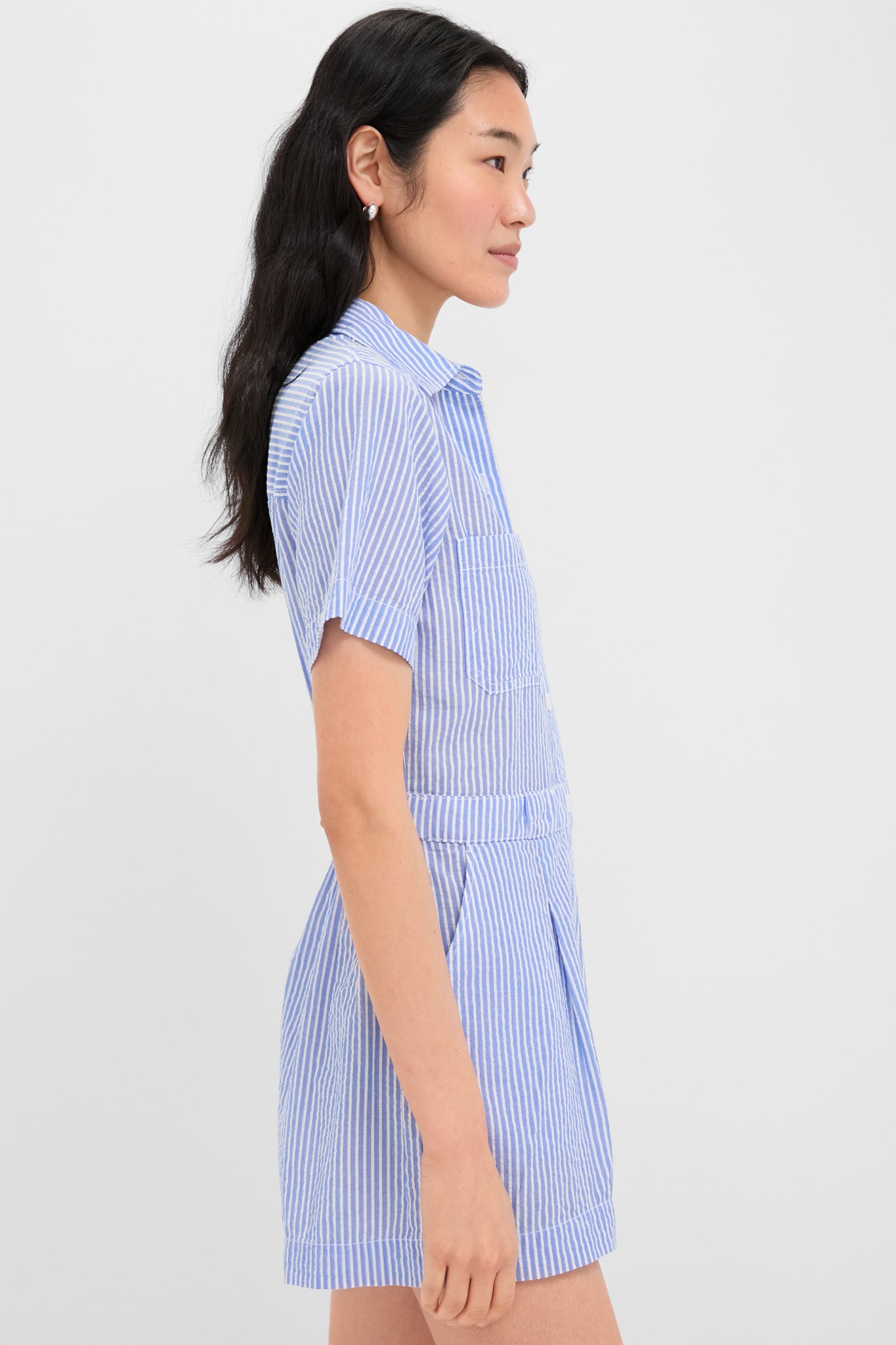 Blue and White Cassi Short Jumpsuit-Get Girly