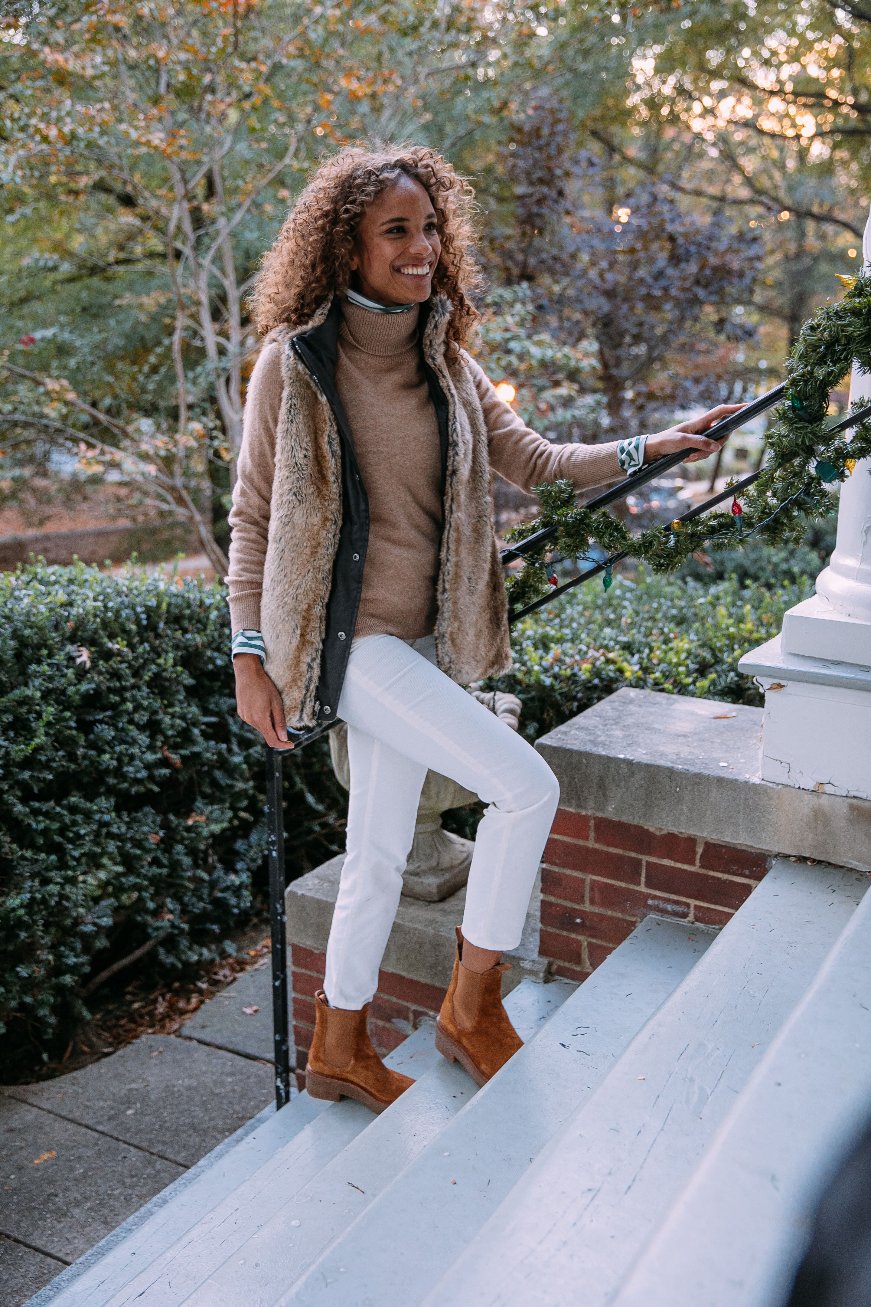 Camel Heather Ribbed Trim Cashmere Turtleneck-Get Girly