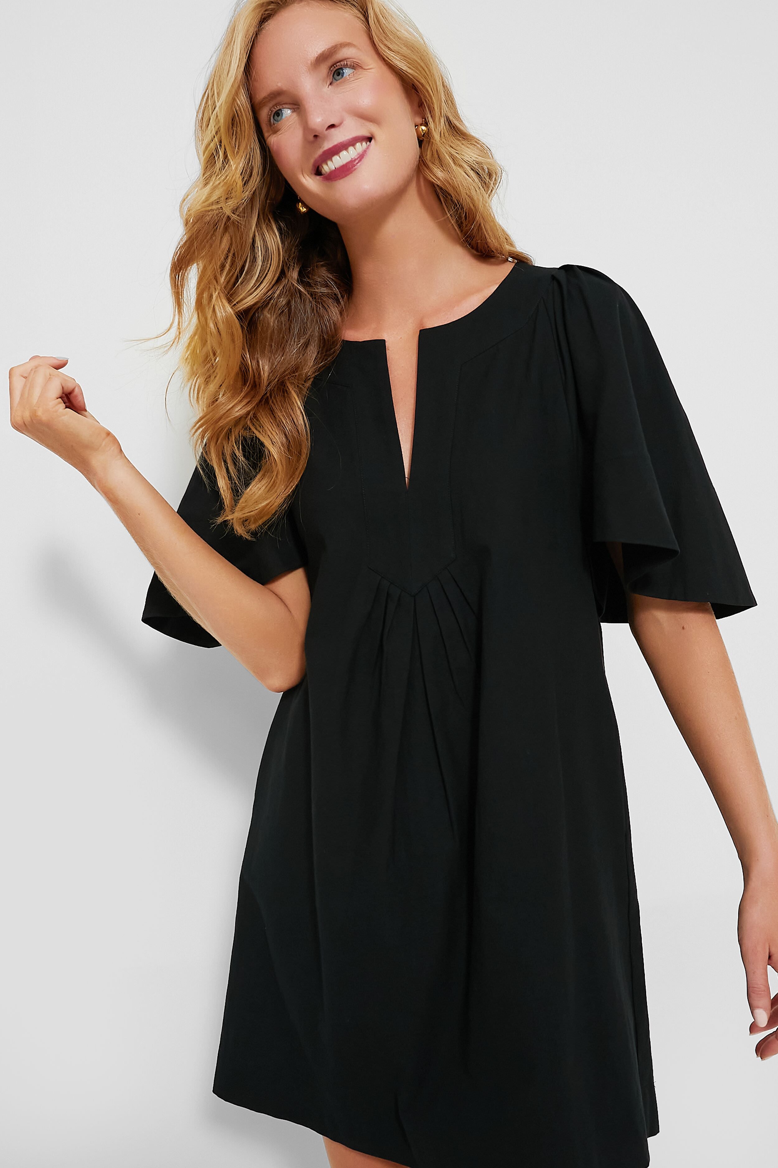 Black Finley Flutter Sleeve Dress-Get Girly