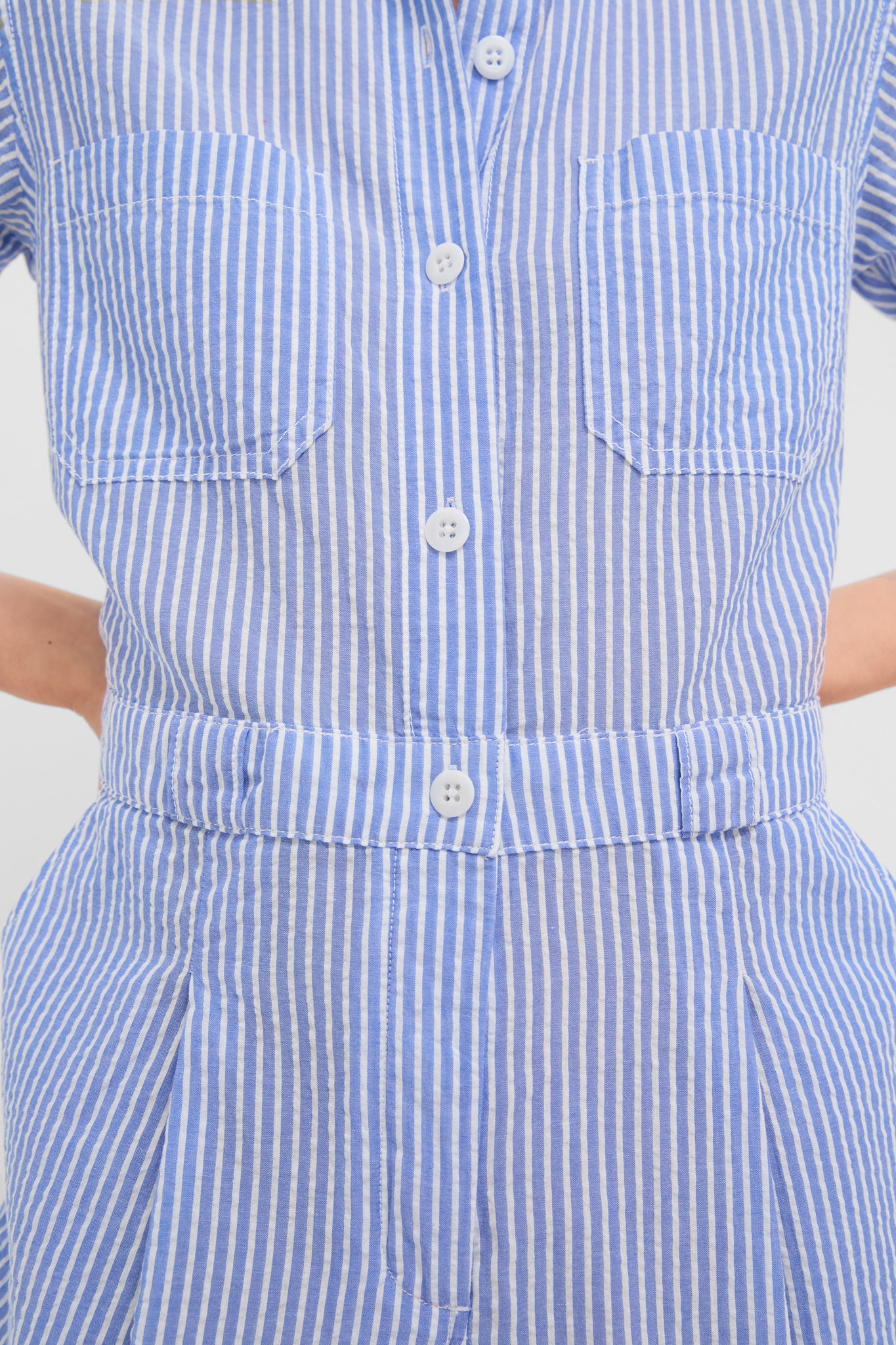 Blue and White Cassi Short Jumpsuit-Get Girly