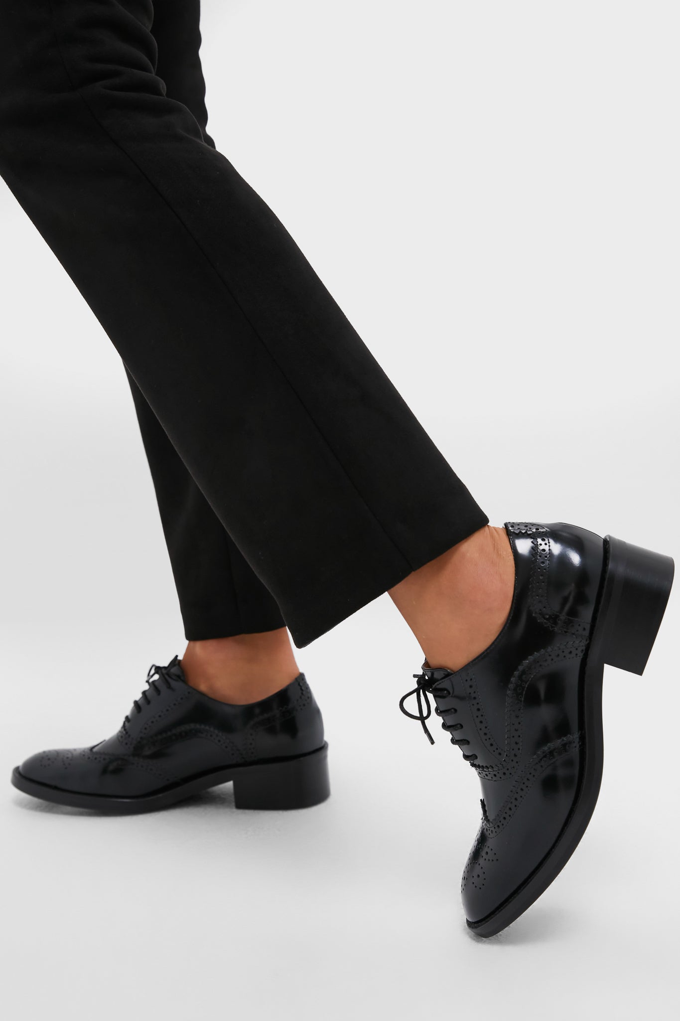 Black Leather Brogue Oxford Shoes-Get Girly