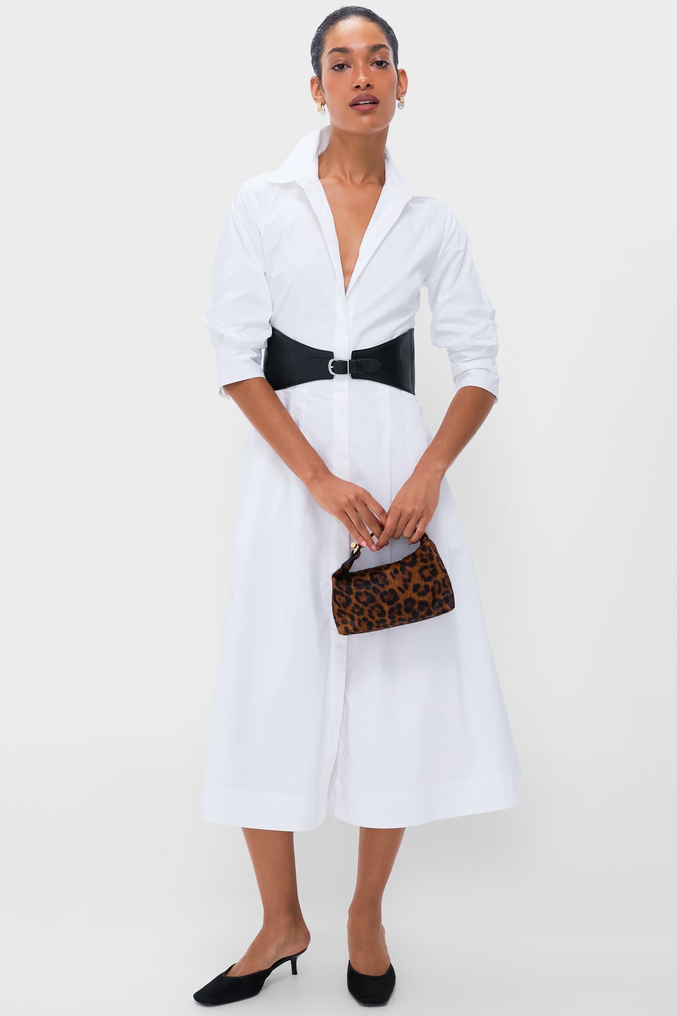 White Olson Belted Midi Dress-Get Girly