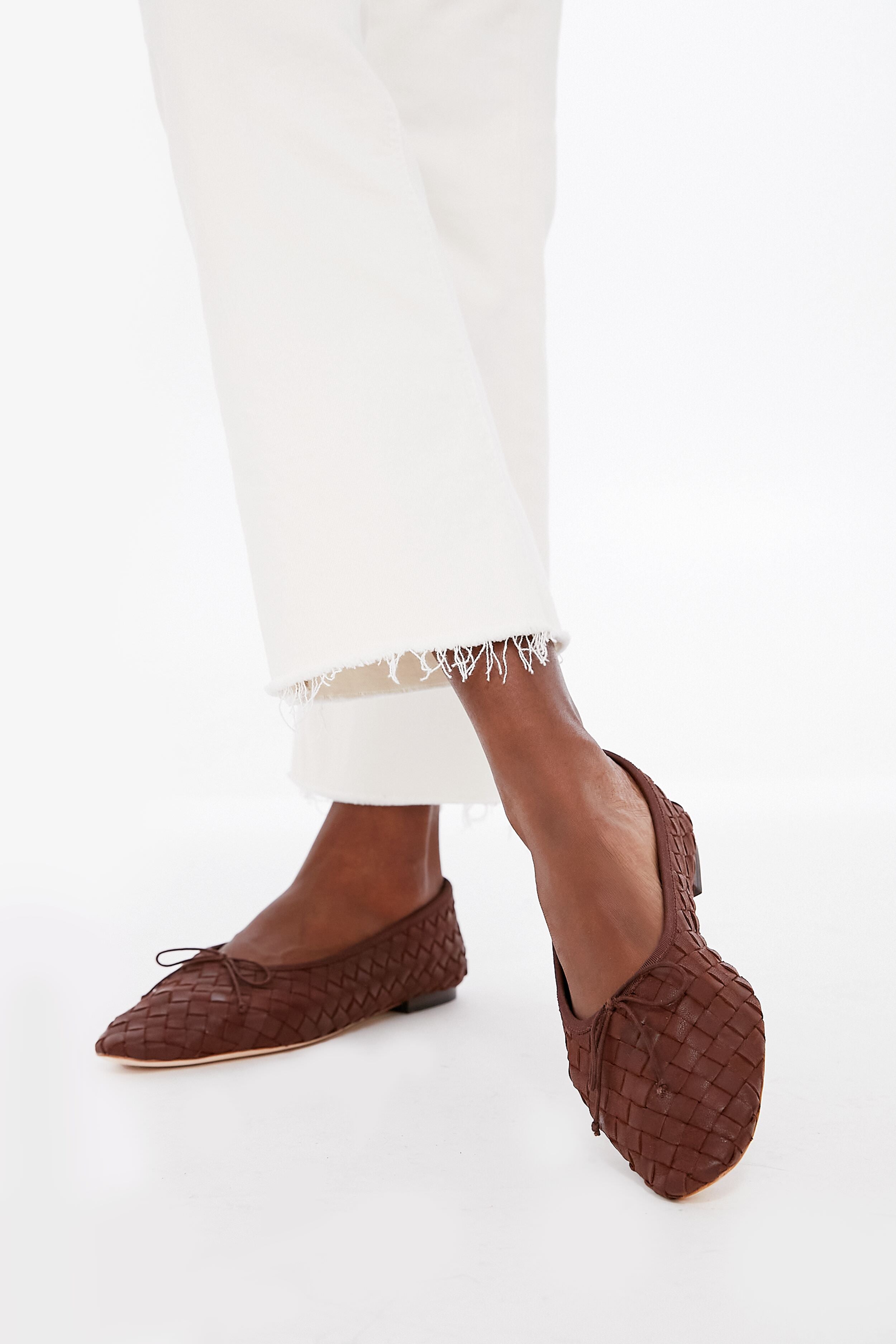 Chocolate Woven Leather Landry Flats-Get Girly