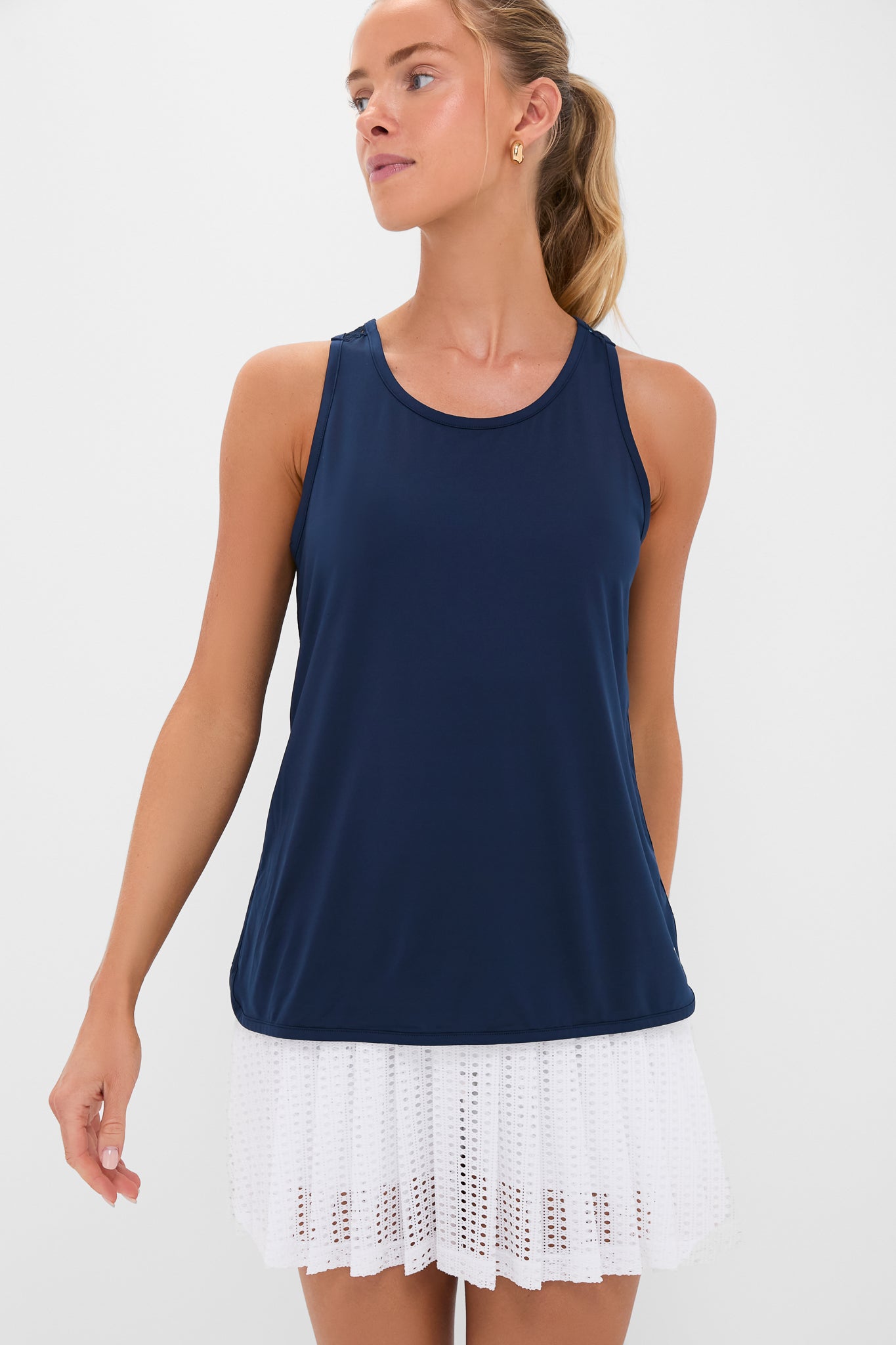 Navy Cane Performance Jersey Ellen Racerback Tank-Get Girly