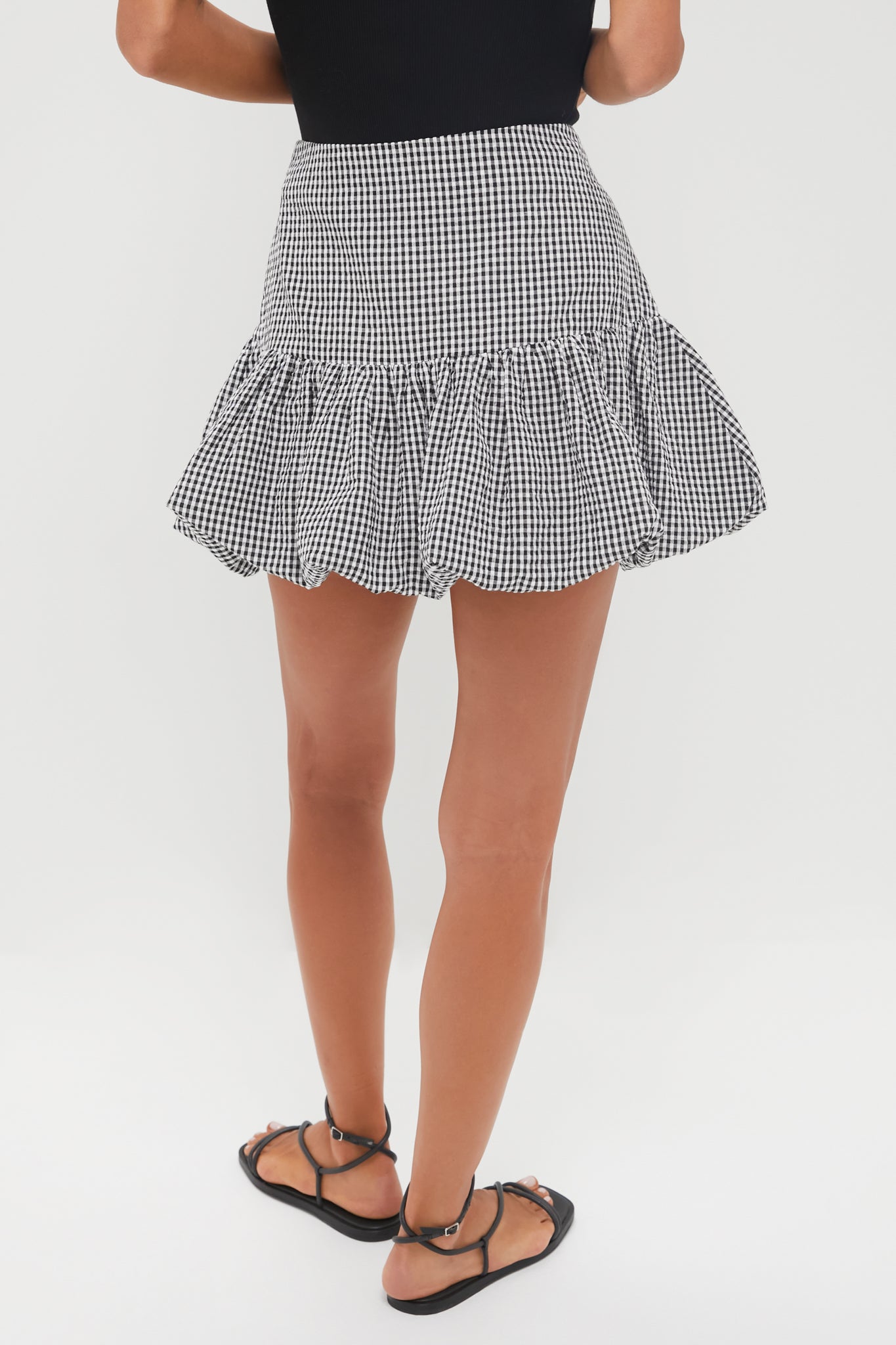 Black Gingham Seersucker Ines Bubble Skirt-Get Girly