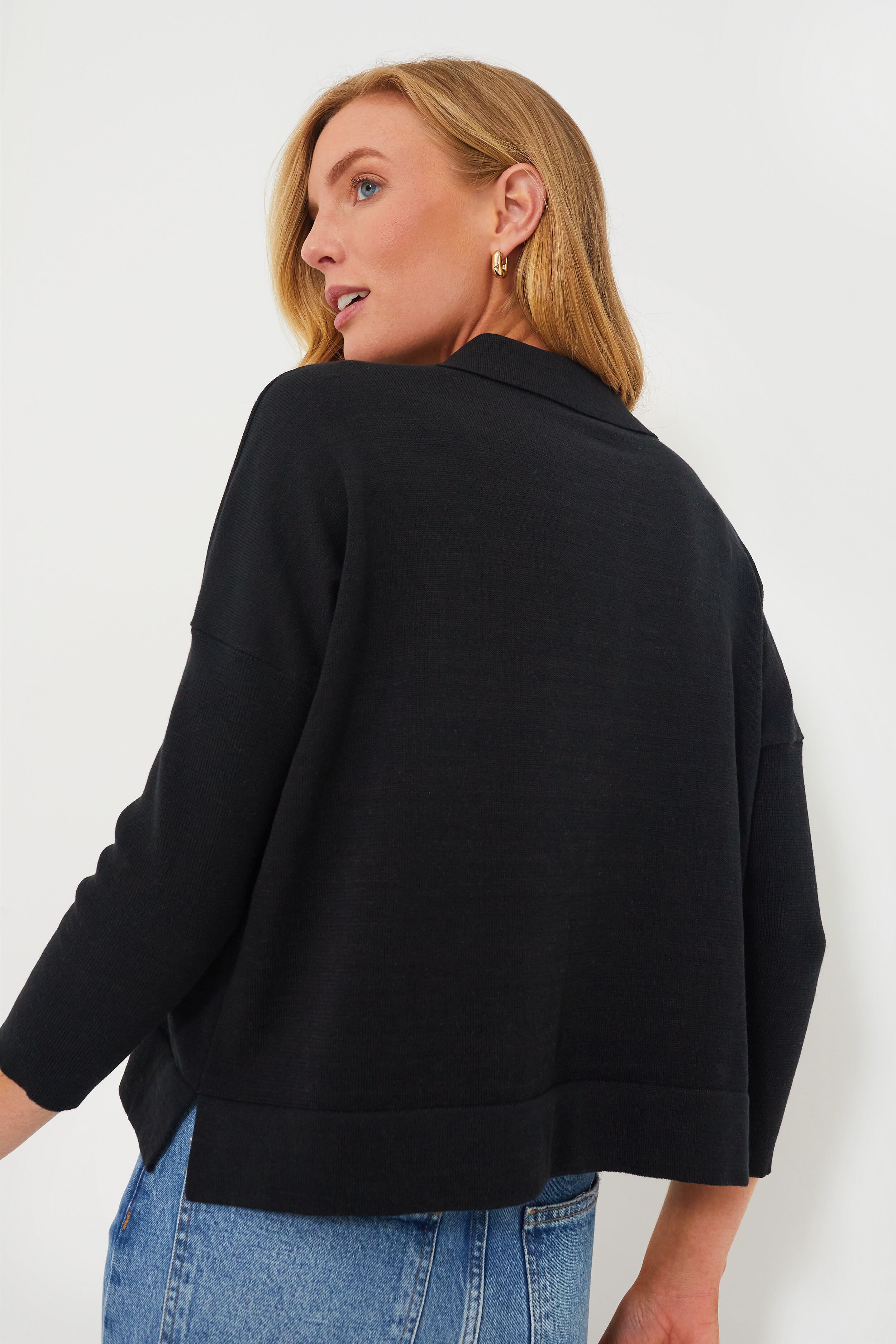Black Clayton Long Sleeve Knit Polo-Get Girly