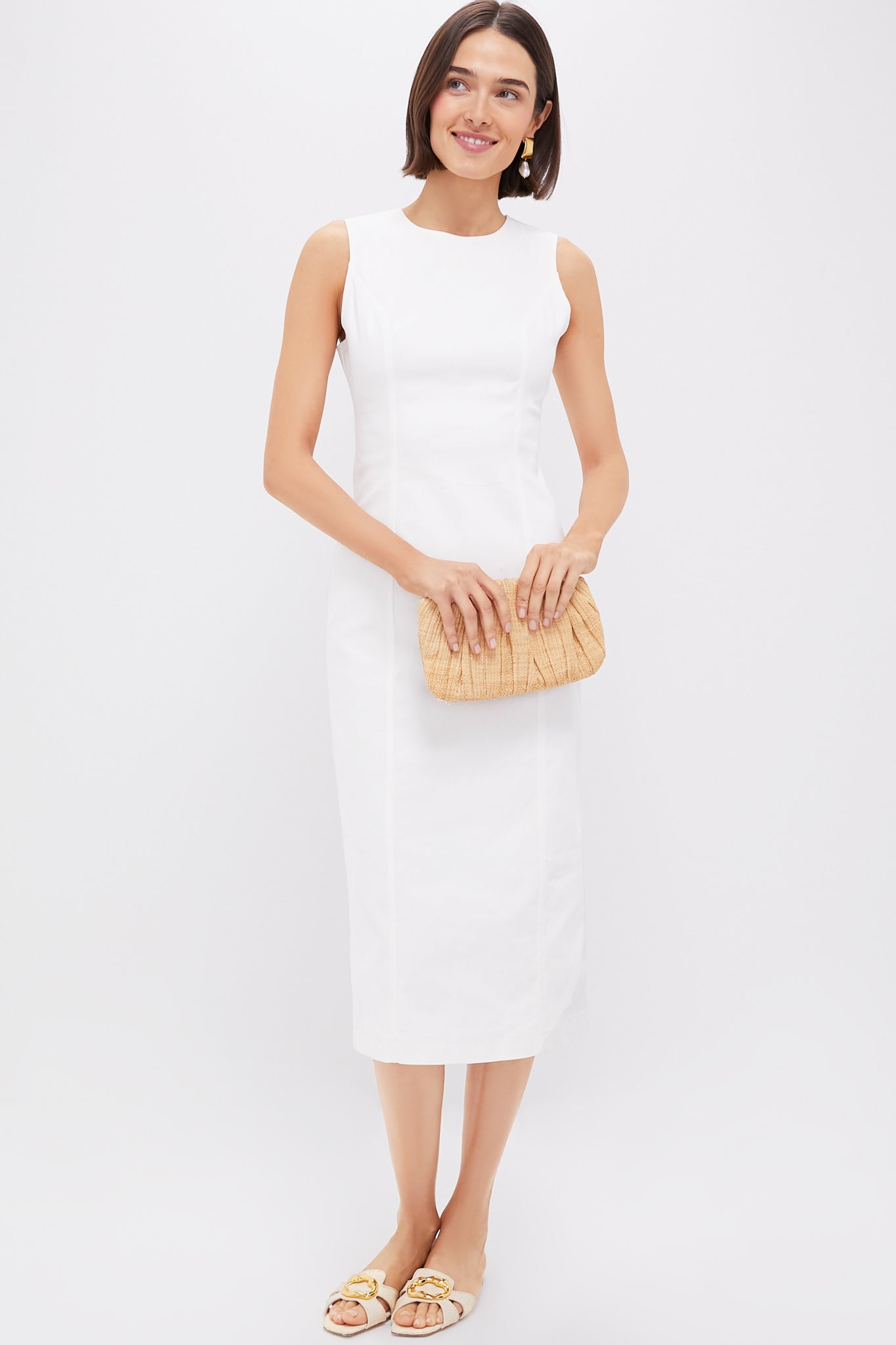 White Stretch Denim Aime Midi Dress-Get Girly