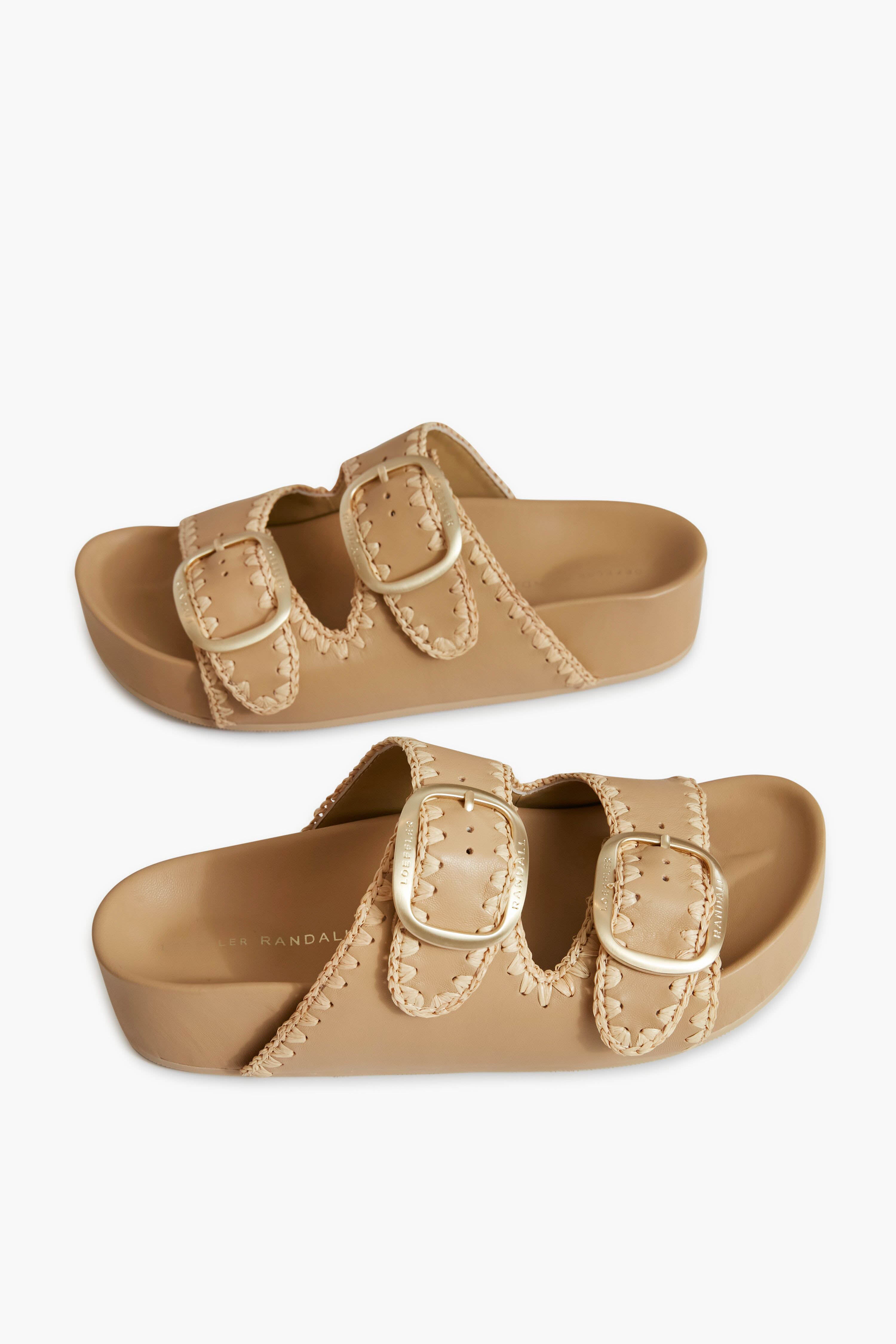Bisque Vachetta and Cream Straw Theo Platform Sandals-Get Girly