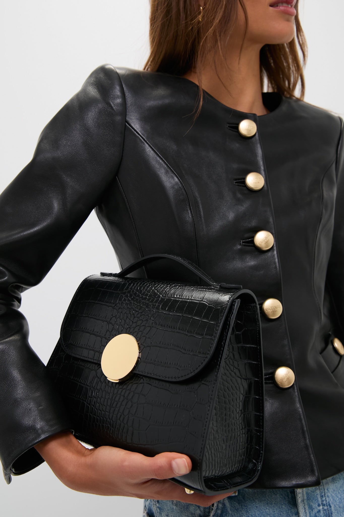 Black Bombo Croco Top Handle Satchel Bag-Get Girly