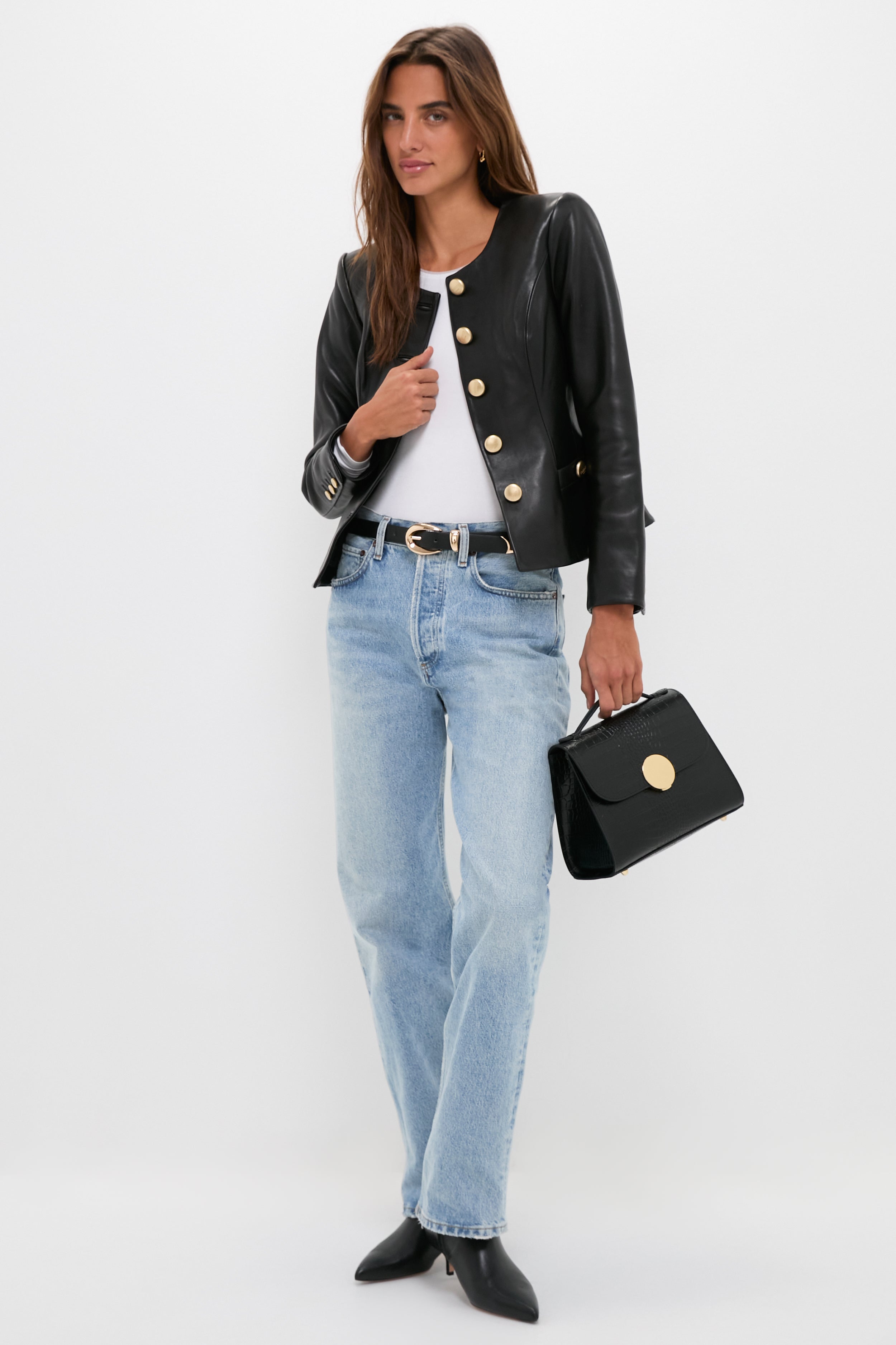 Black Bombo Croco Top Handle Satchel Bag-Get Girly