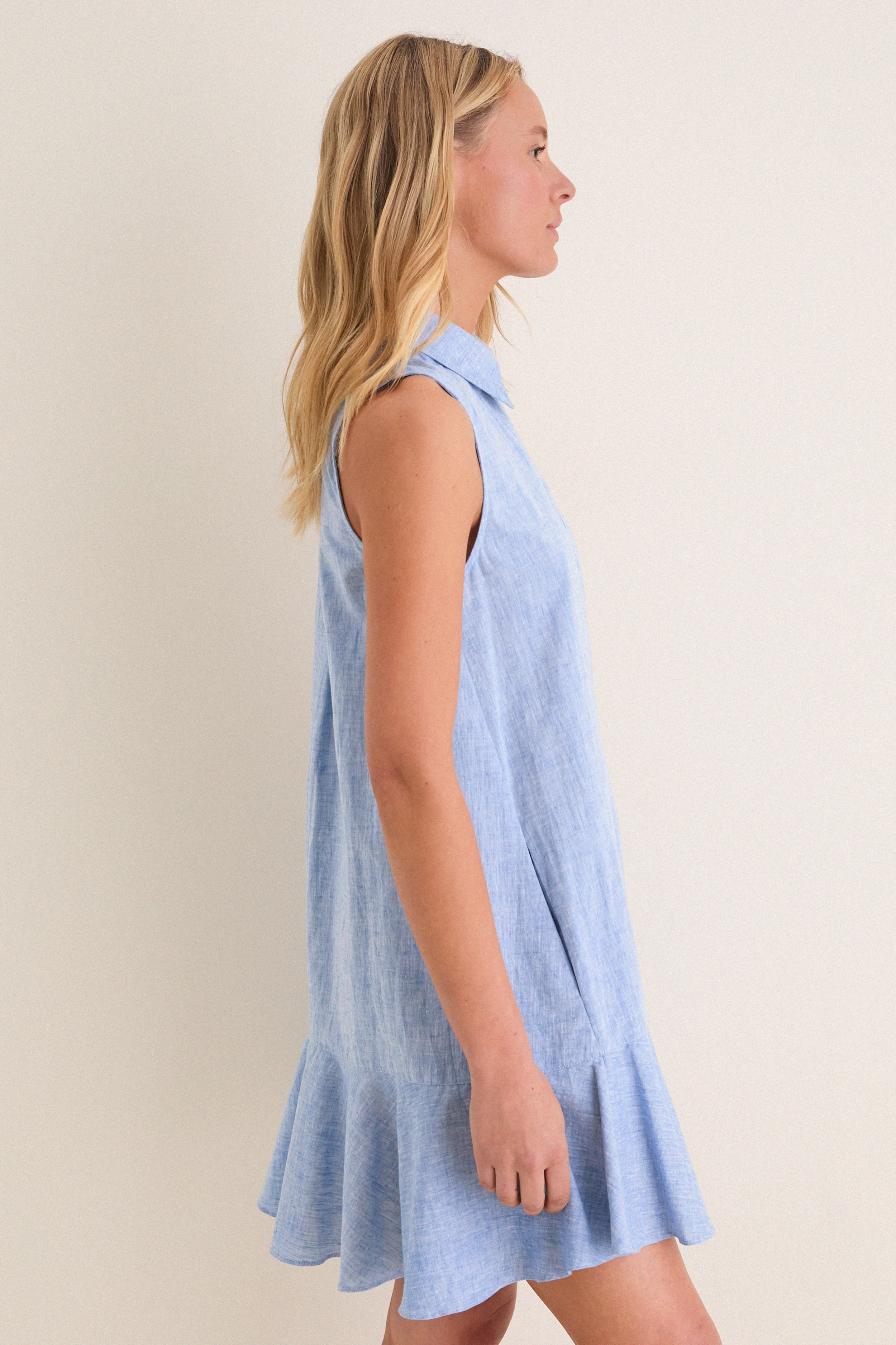 Chambray Sleeveless Callahan Shirt Dress-Get Girly