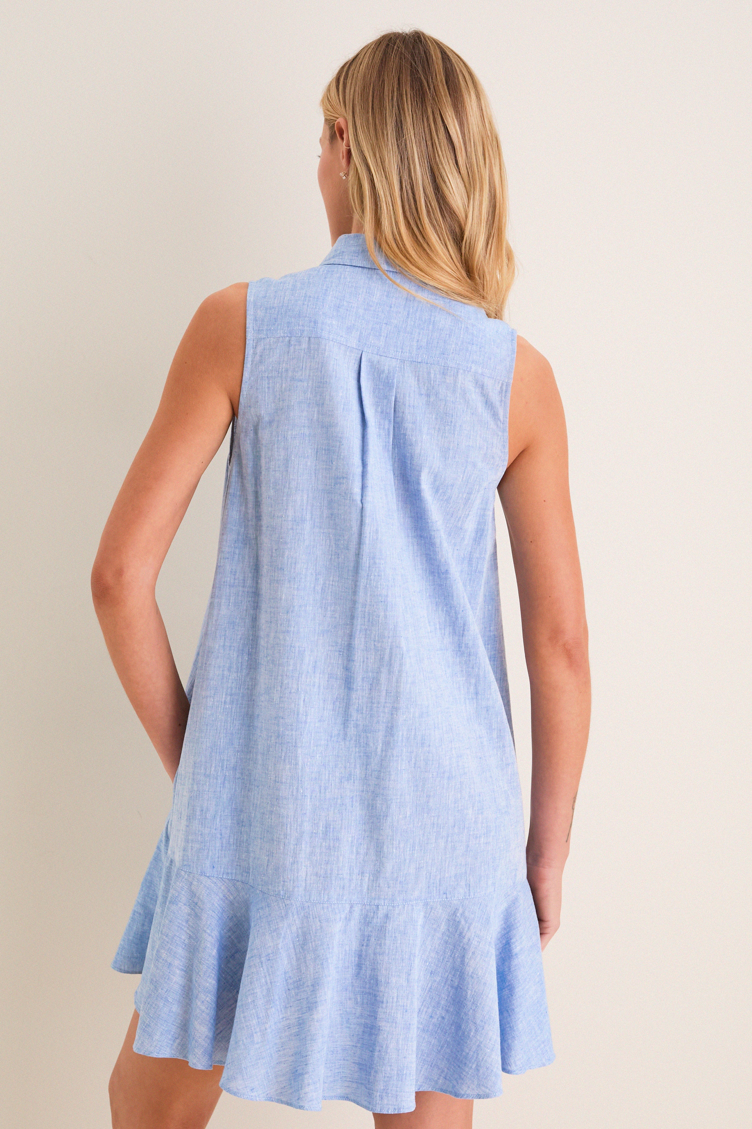 Chambray Sleeveless Callahan Shirt Dress-Get Girly