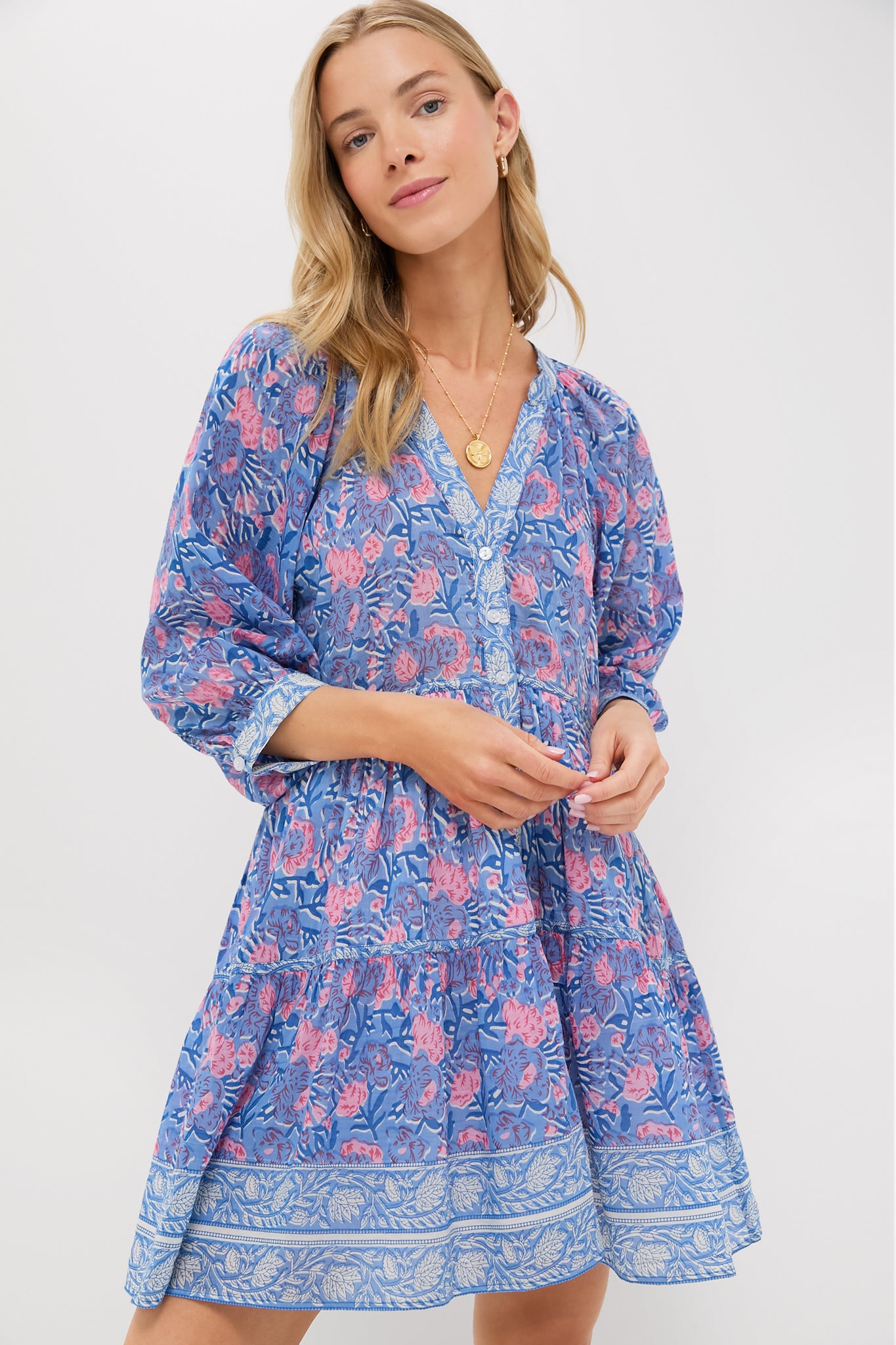 Blue Pink Printed Clara Mini Dress-Get Girly